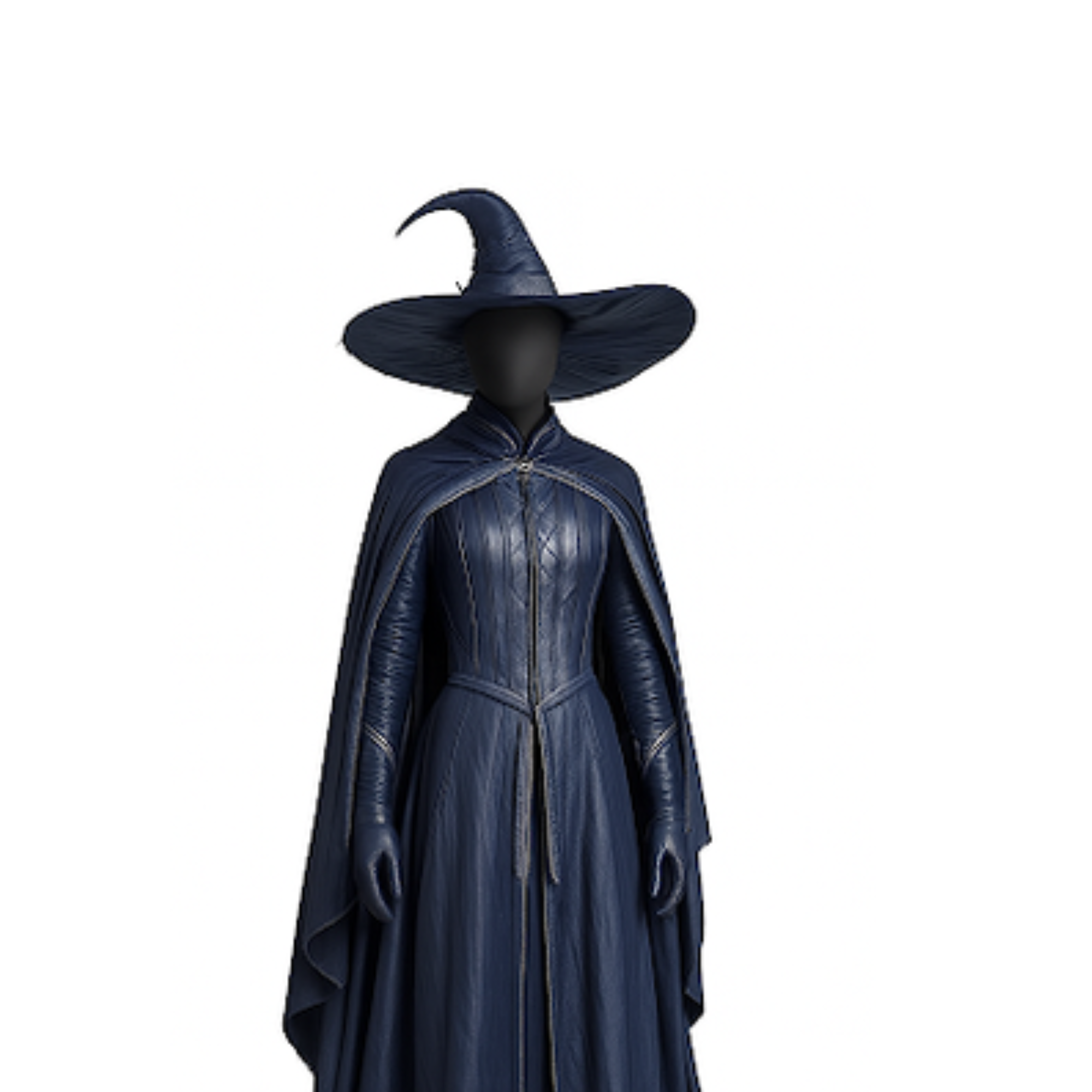The Twilight Sorceress - Dark Blue Leather Witch Costume - Fantasy Cloak with Hat - Renaissance Faire Outfit, Halloween Enchantress Full Set