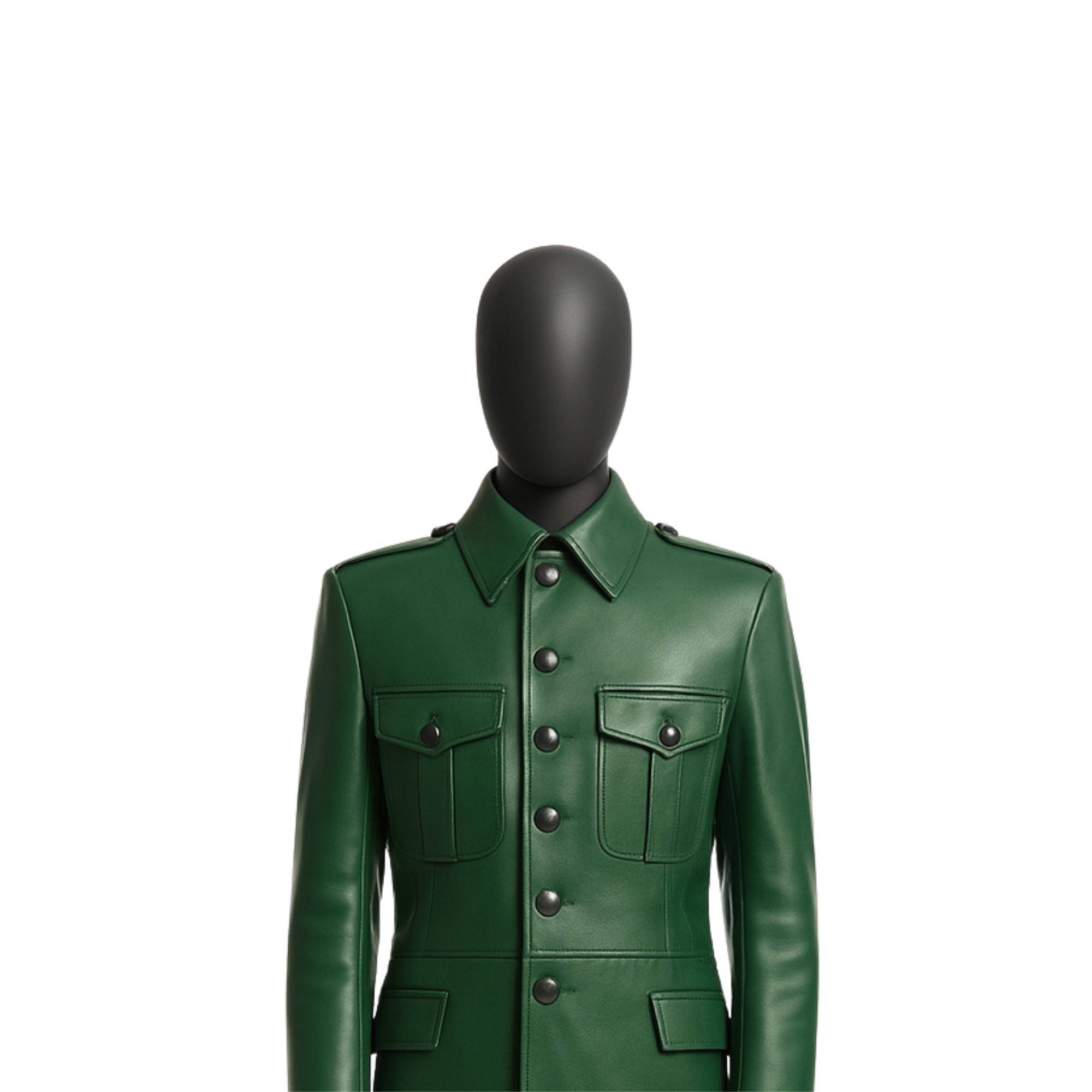 Emerald Green Leather Military Trench Coat – Avant Garde Officer Style