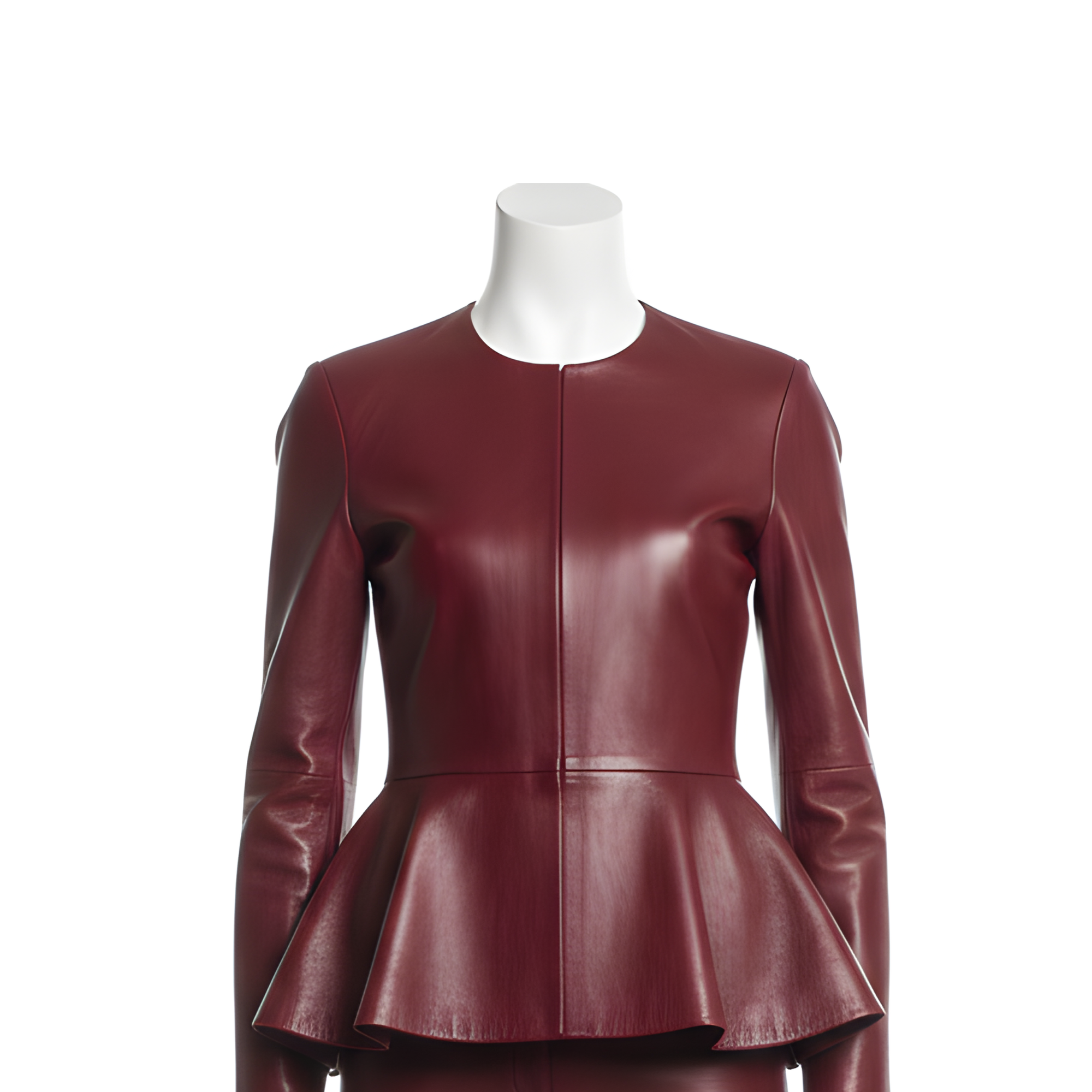 Women’s Leather Peplum Top & Pants Suit – Two-Piece Leather Co-ord – Sculptural Avant-Garde Set – Minimalist High Fashion Outfit