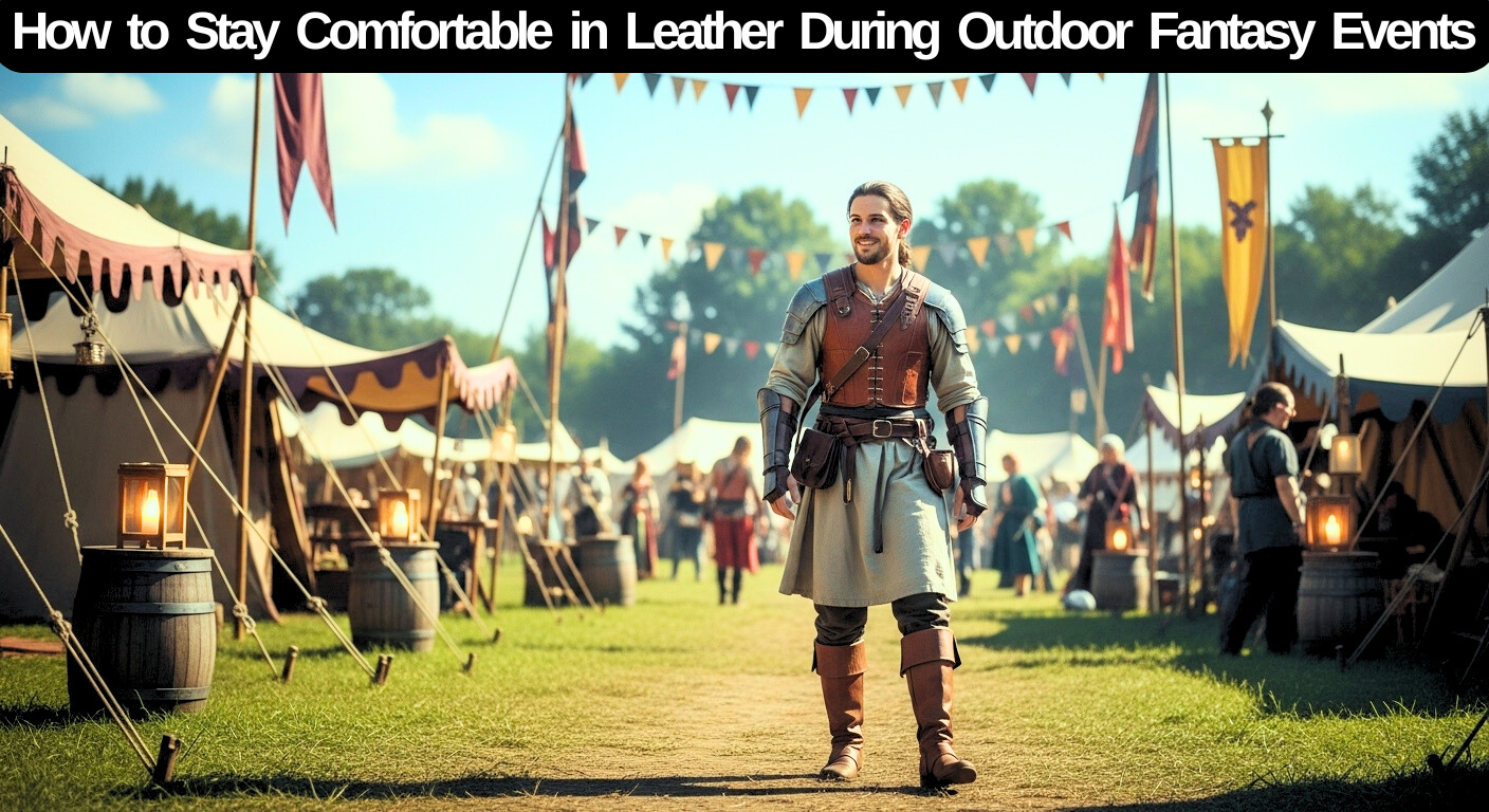 Adventurer in soft brown leather armor at a sunny outdoor fantasy festival, showing comfort, style, and breathable layers for medieval cosplay events. - Creed Leather