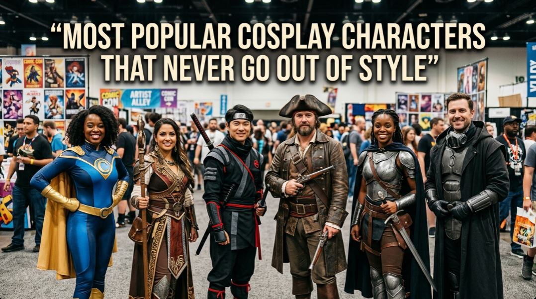 Most popular cosplay characters in a Comic Con hall with superhero, anime, fantasy, pirate, and warrior costumes. - Creed Leather