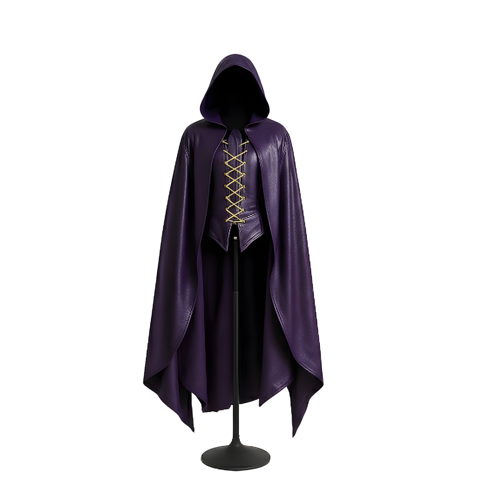 Handmade Purple Leather Hooded Cloak with Vest - LARP Cosplay Costume