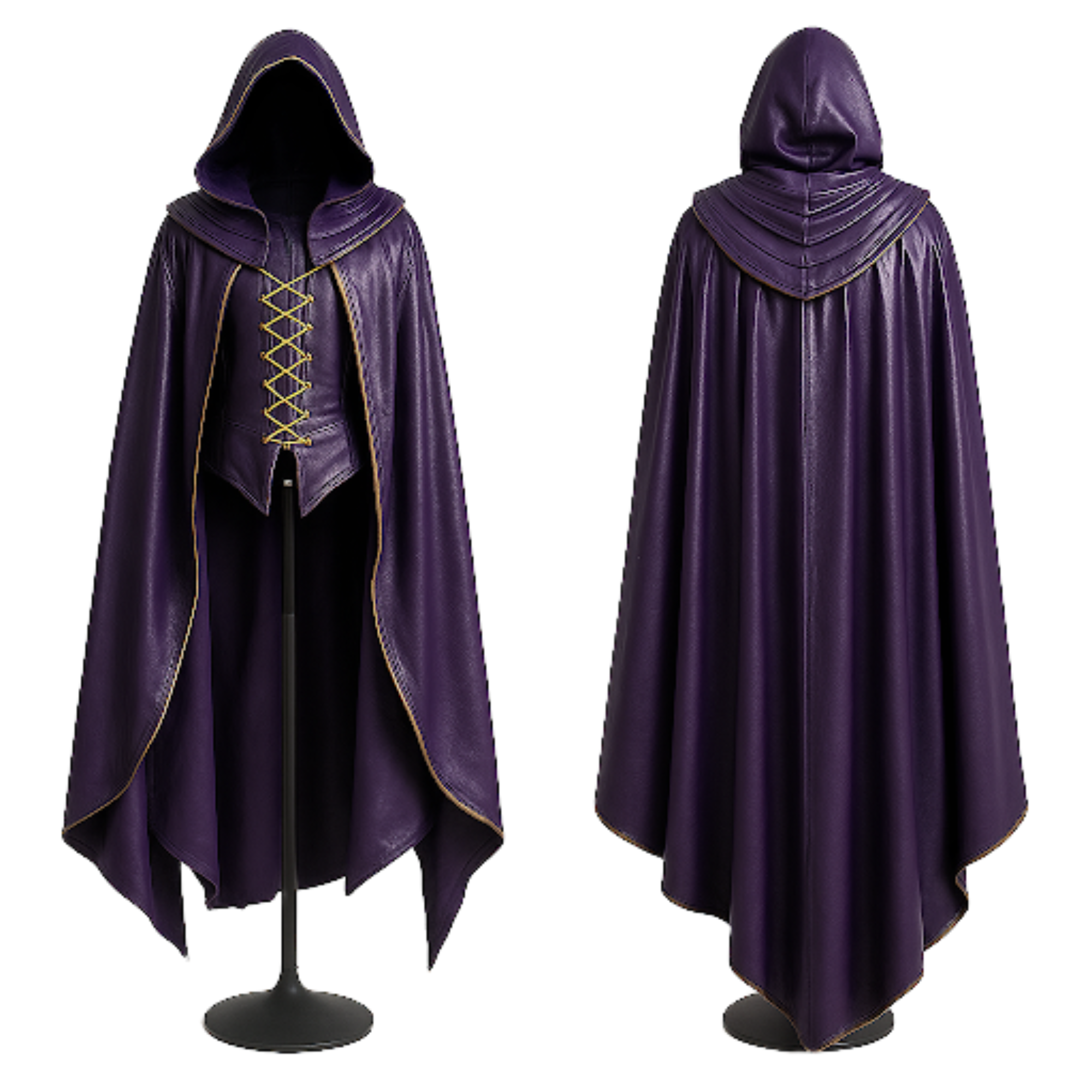 Handmade Purple Leather Hooded Cloak with Vest - LARP Cosplay Costume