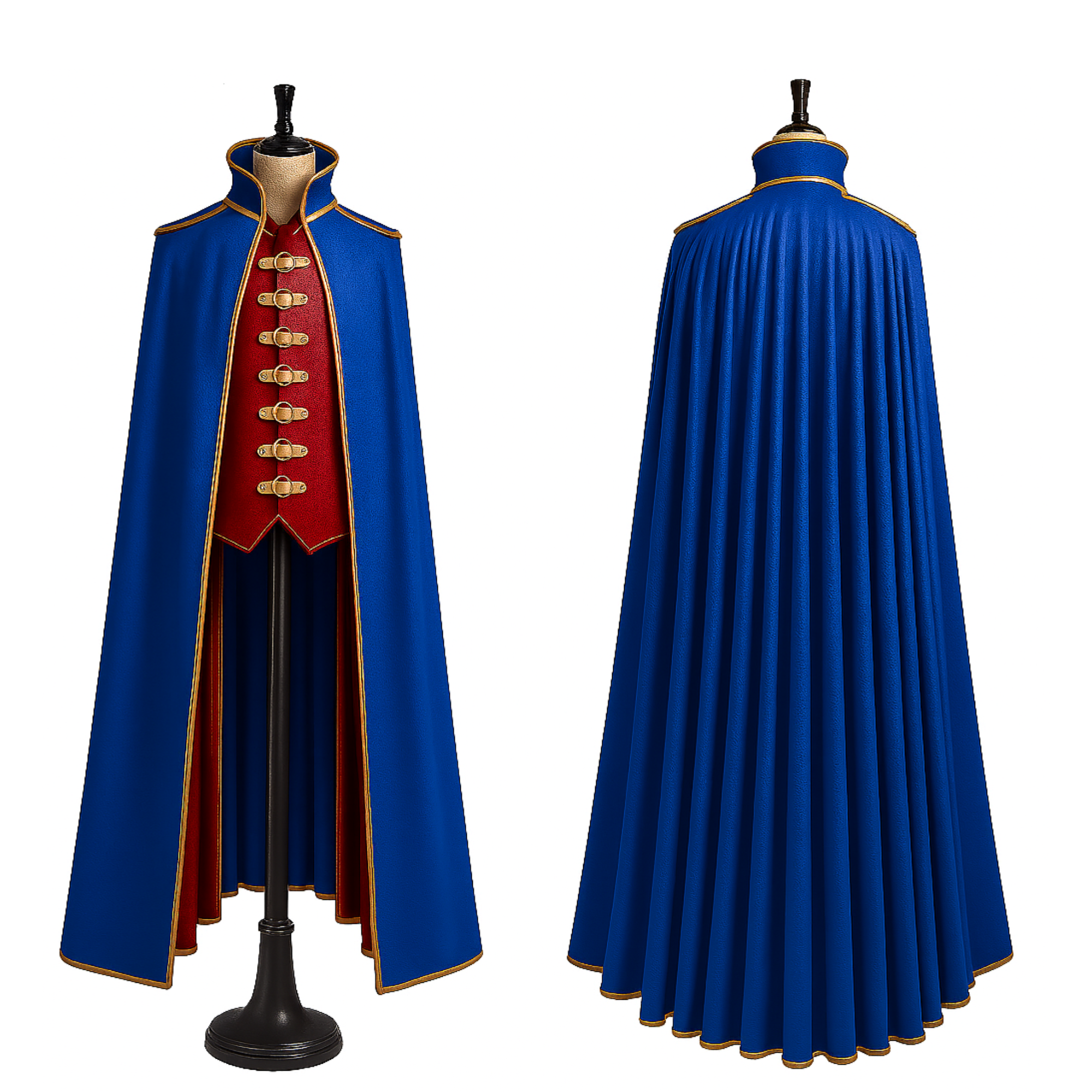 Handmade Blue & Red Leather Cloak with Vest: Medieval LARP Costume