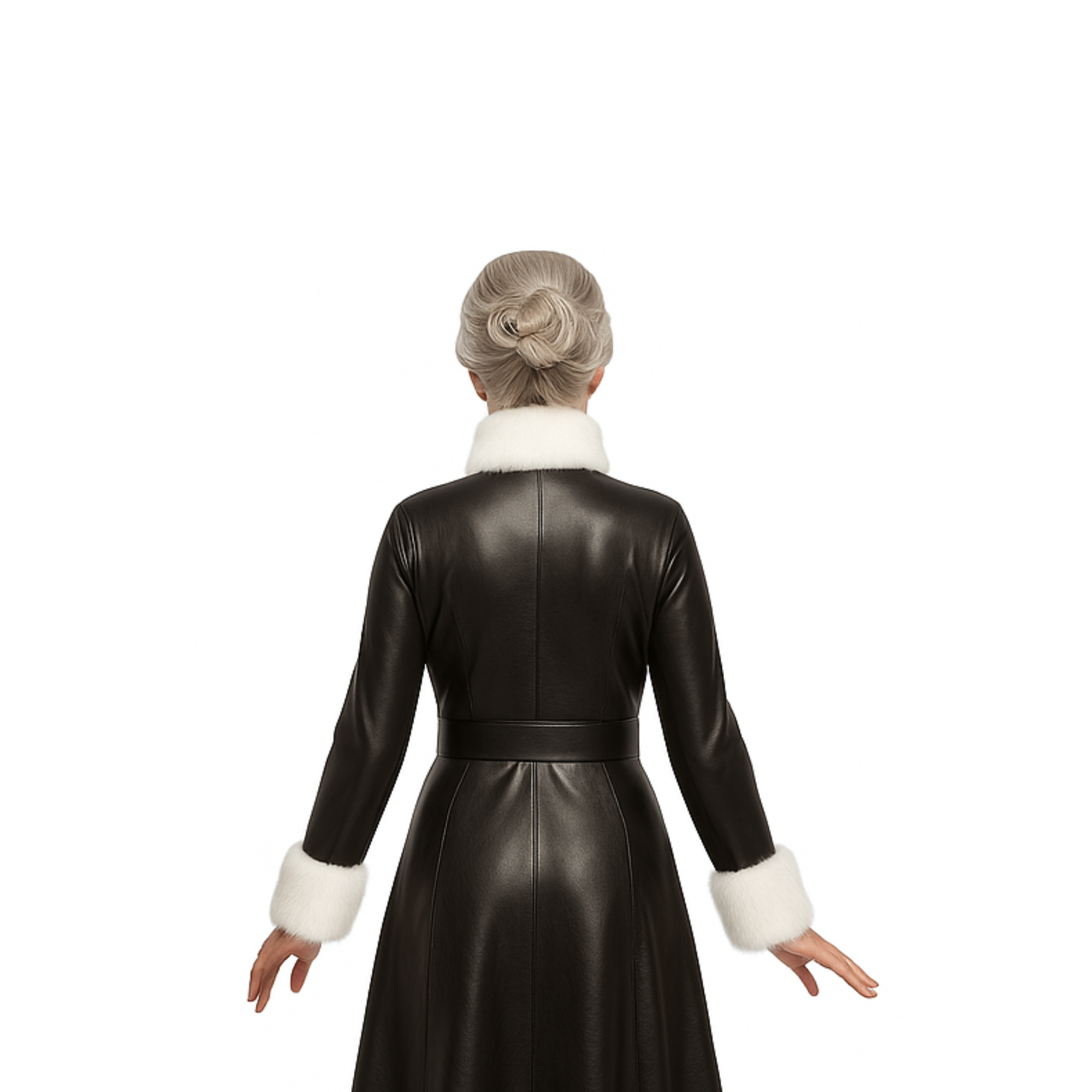 Black Leather Mrs. Claus Christmas Gown – Long Holiday Costume Dress with White Fur Trim - Elegant Festive Outfit for Christmas Parties