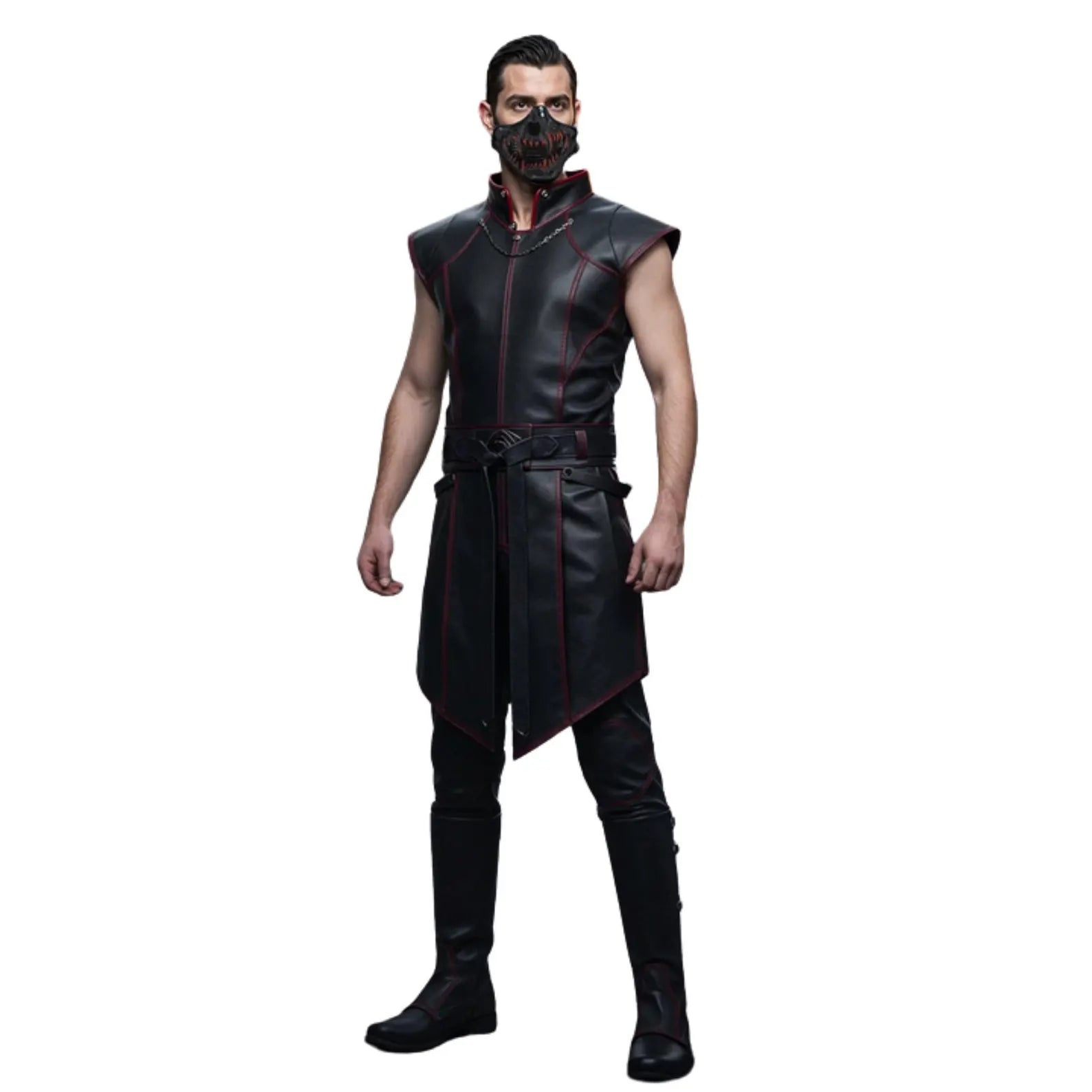 Blood Moon Sentinel – Gothic Leather Warrior Vest Costume – Dark Fantasy Halloween Outfit – Grim Enforcer Cosplay Armor