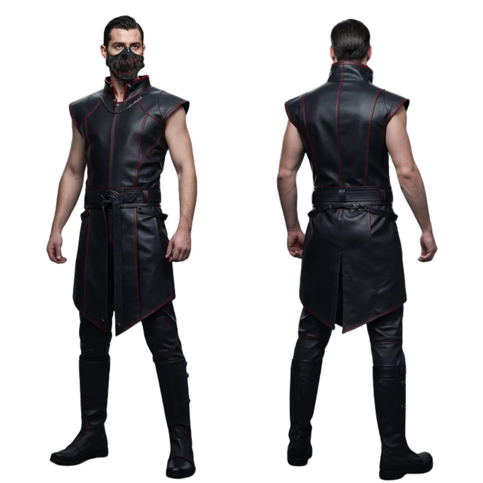Blood Moon Sentinel – Gothic Leather Warrior Vest Costume – Dark Fantasy Halloween Outfit – Grim Enforcer Cosplay Armor