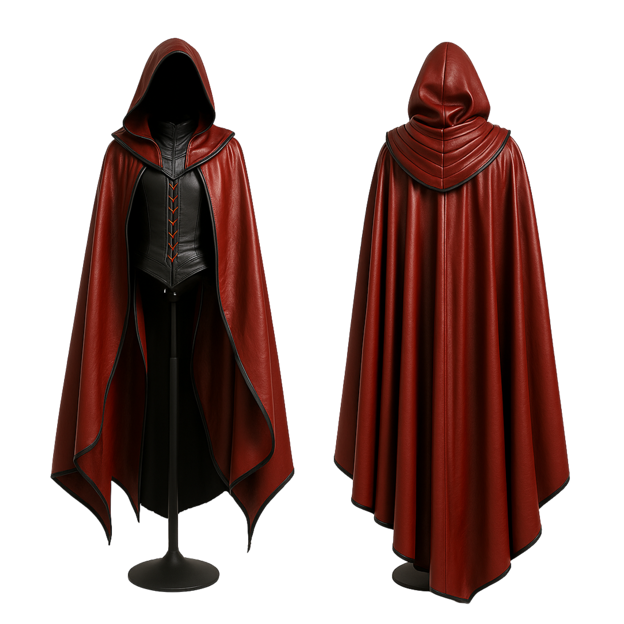 Handmade Red Leather Hooded Cloak: Gothic Vampire Costume - LARP Cosplay