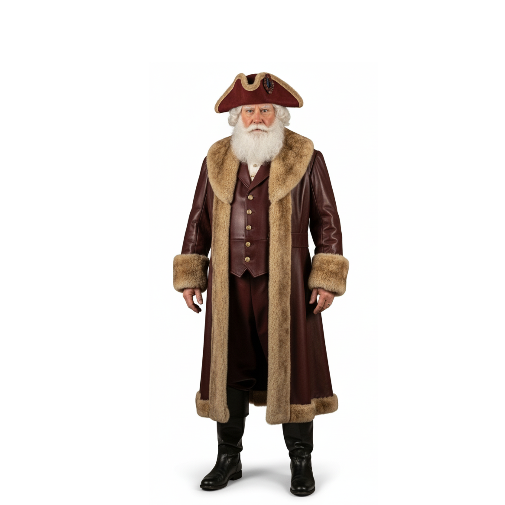 Handcrafted Brown Leather Coat and Vest Set - The Captain's Pirate Regalia - Men's Santa Claus Christmas Costume