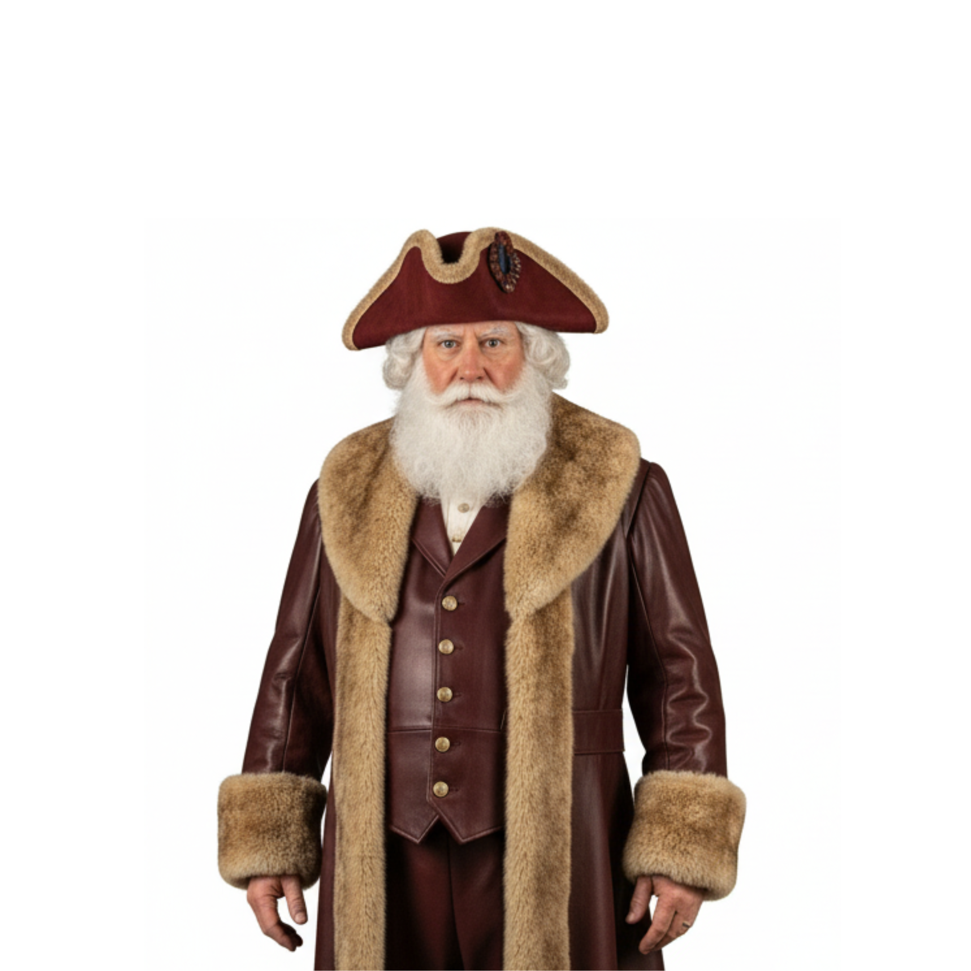 Handcrafted Brown Leather Coat and Vest Set - The Captain's Pirate Regalia - Men's Santa Claus Christmas Costume