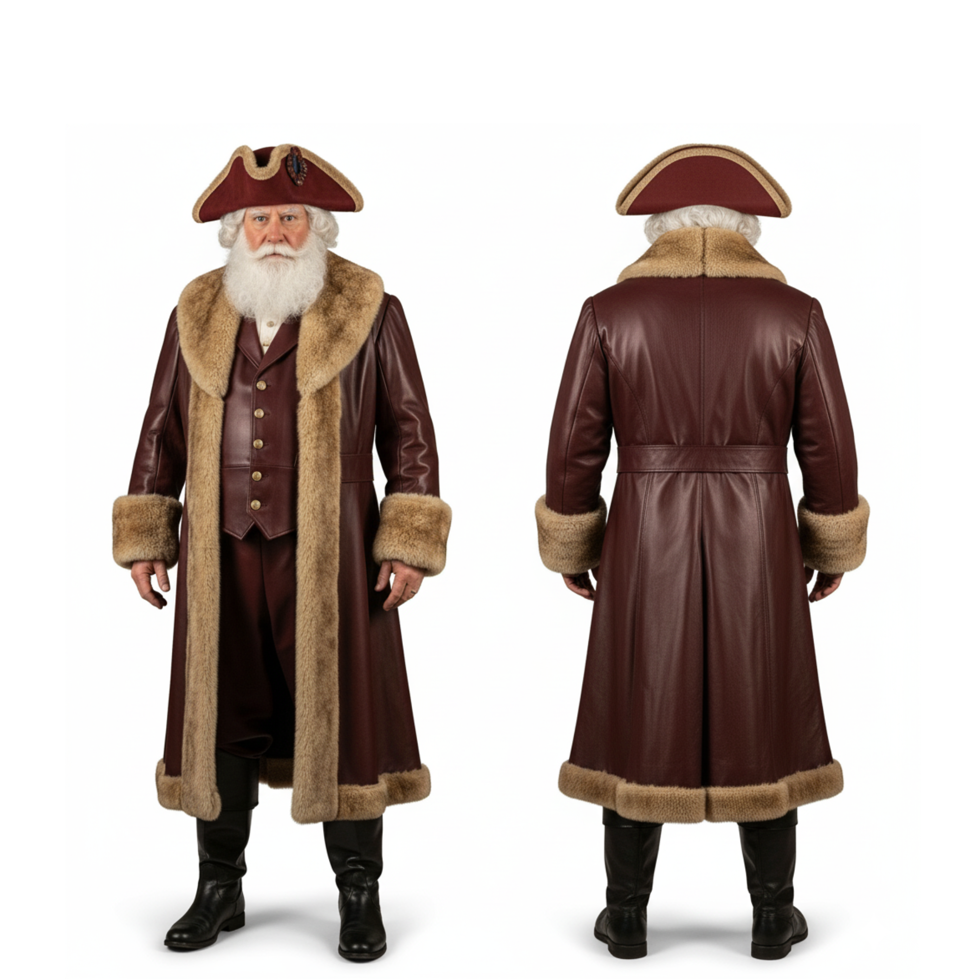 Handcrafted Brown Leather Coat and Vest Set - The Captain's Pirate Regalia - Men's Santa Claus Christmas Costume