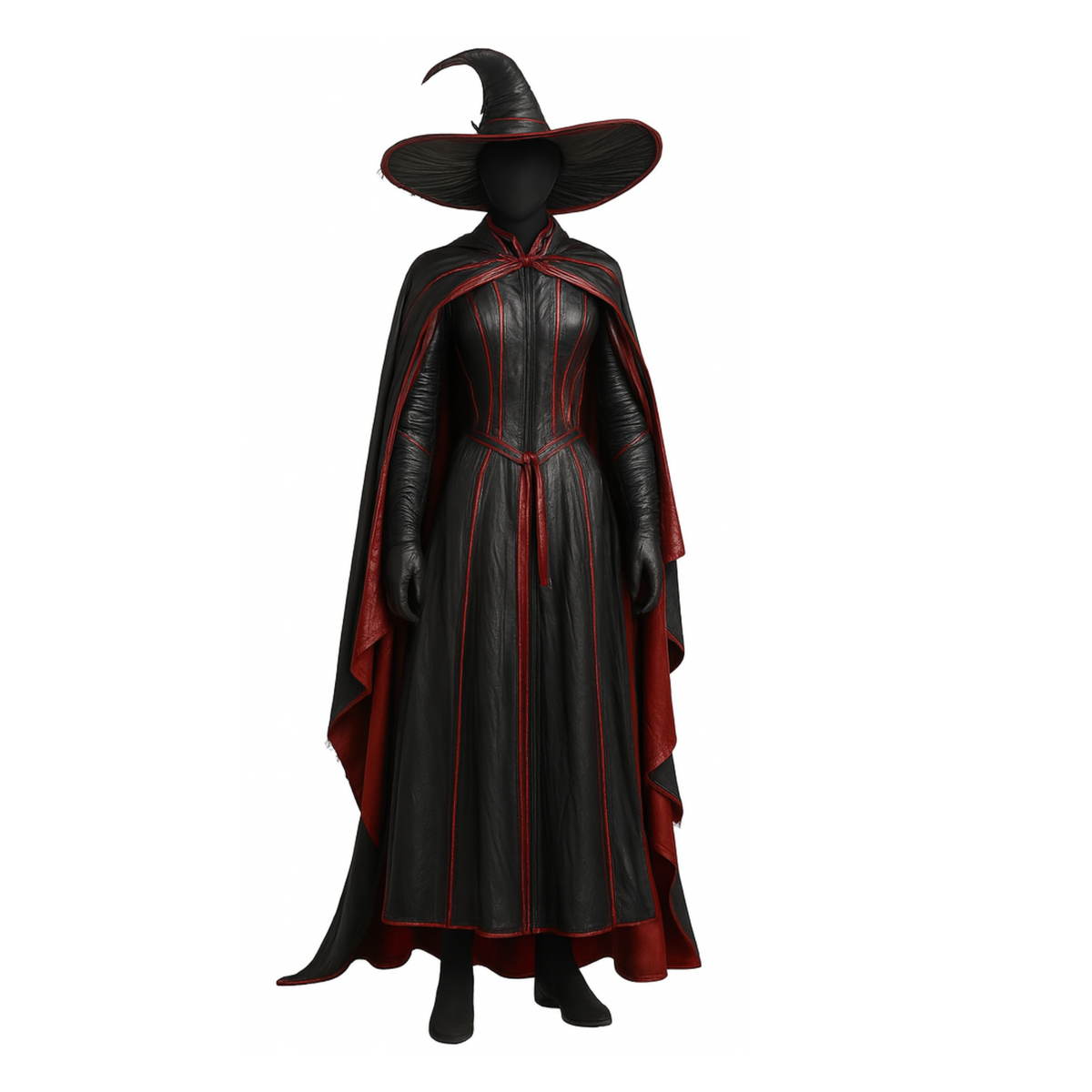 open lace back dress Black & Red Witch Costume Set for Women with Cloak & Hat