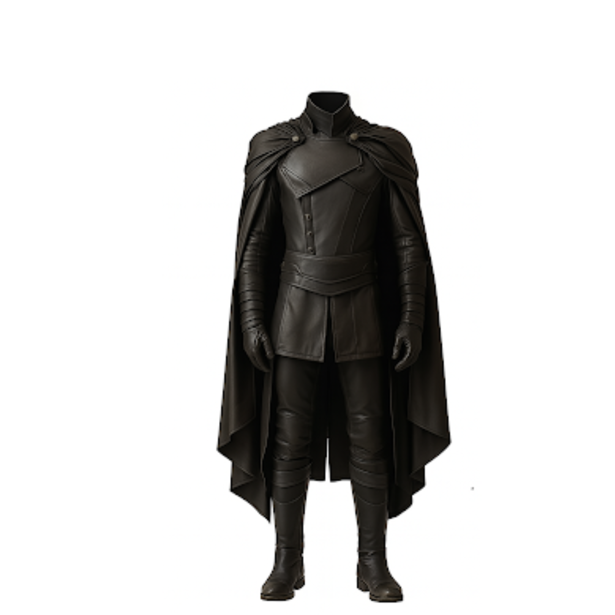 Dark Vanguard – Medieval Warrior Costume Set - Black Leather Cloak with Vest for Halloween - LARP Cosplay & Event Suit