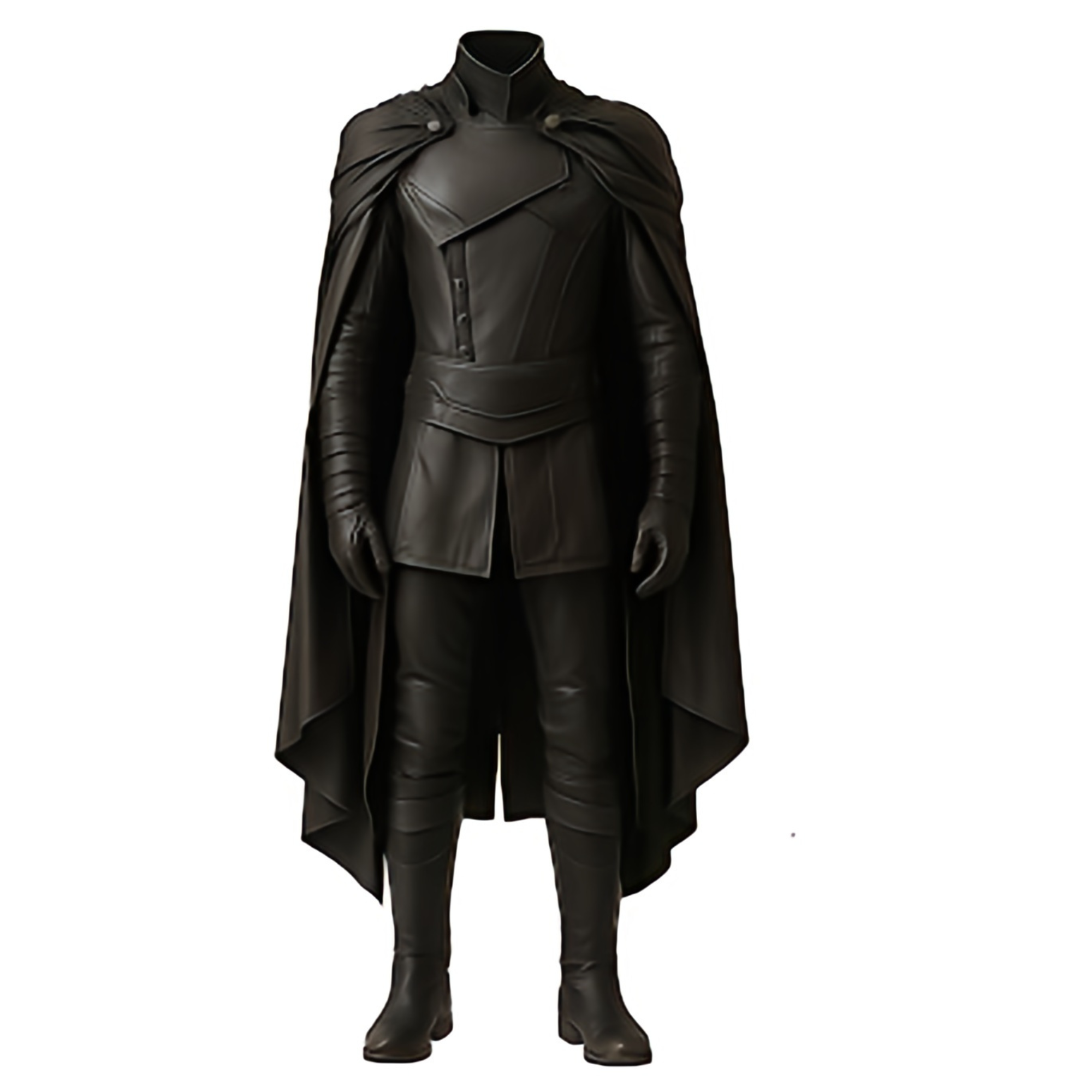 Dark Vanguard – Medieval Warrior Costume Set - Black Leather Cloak with Vest for Halloween - LARP Cosplay & Event Suit