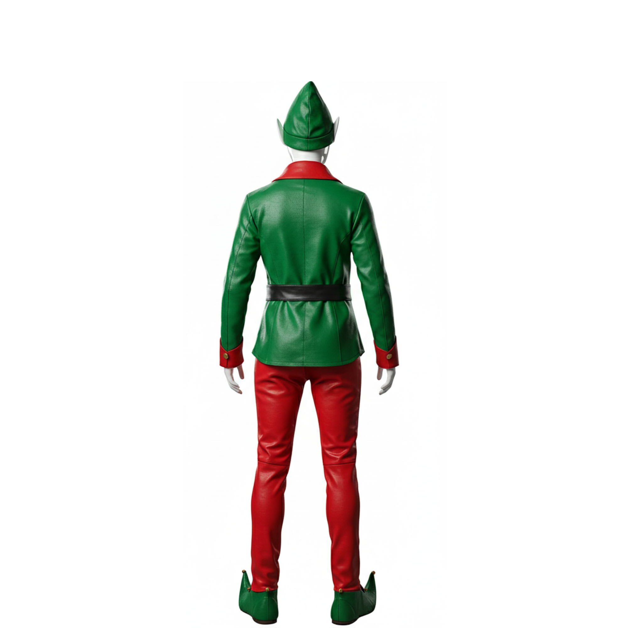 Deluxe Christmas Elf Leather Outfit – Green & Red Cosplay Tunic & Pants - Santa’s Helper Costume for Holiday Fun