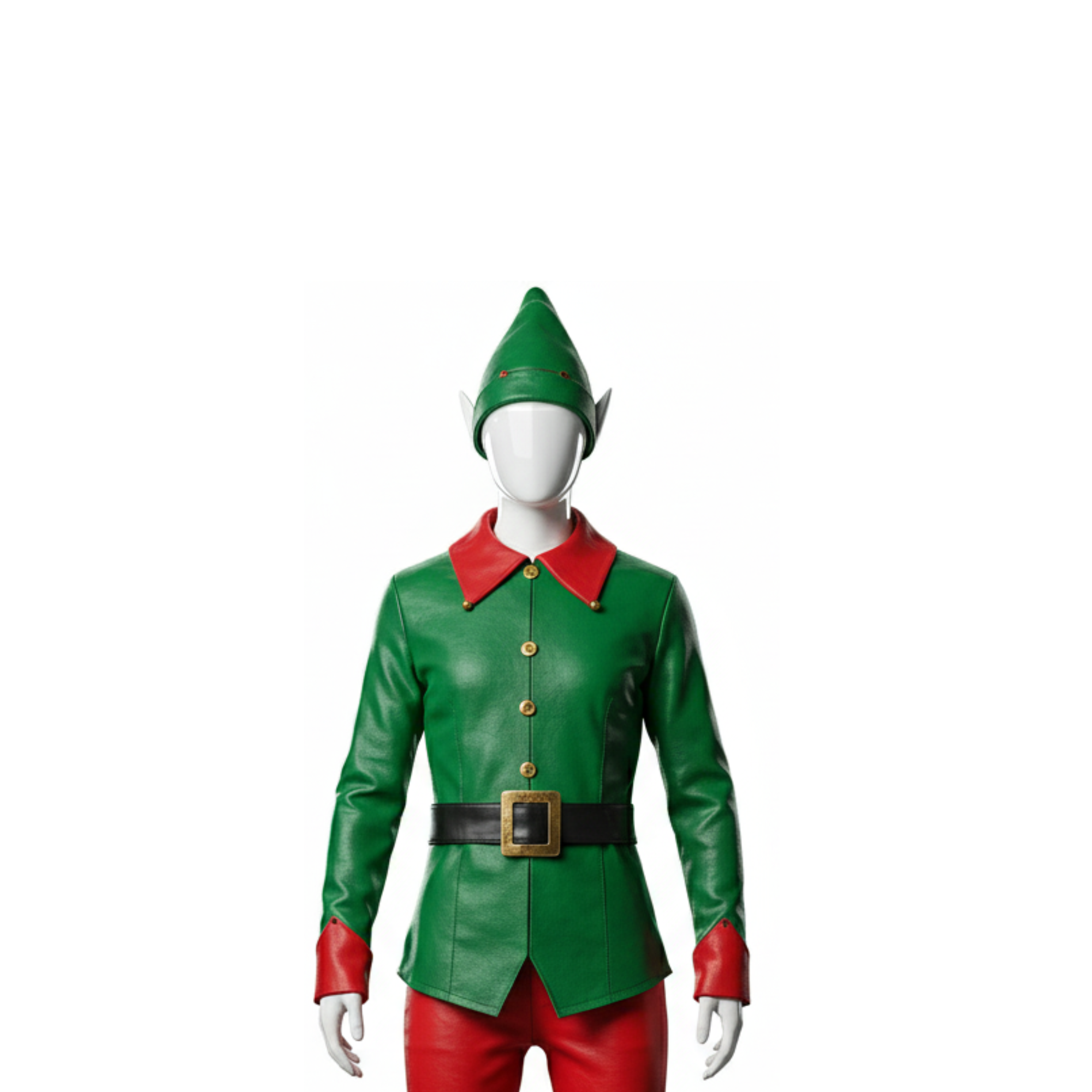 Deluxe Christmas Elf Leather Outfit – Green & Red Cosplay Tunic & Pants - Santa’s Helper Costume for Holiday Fun