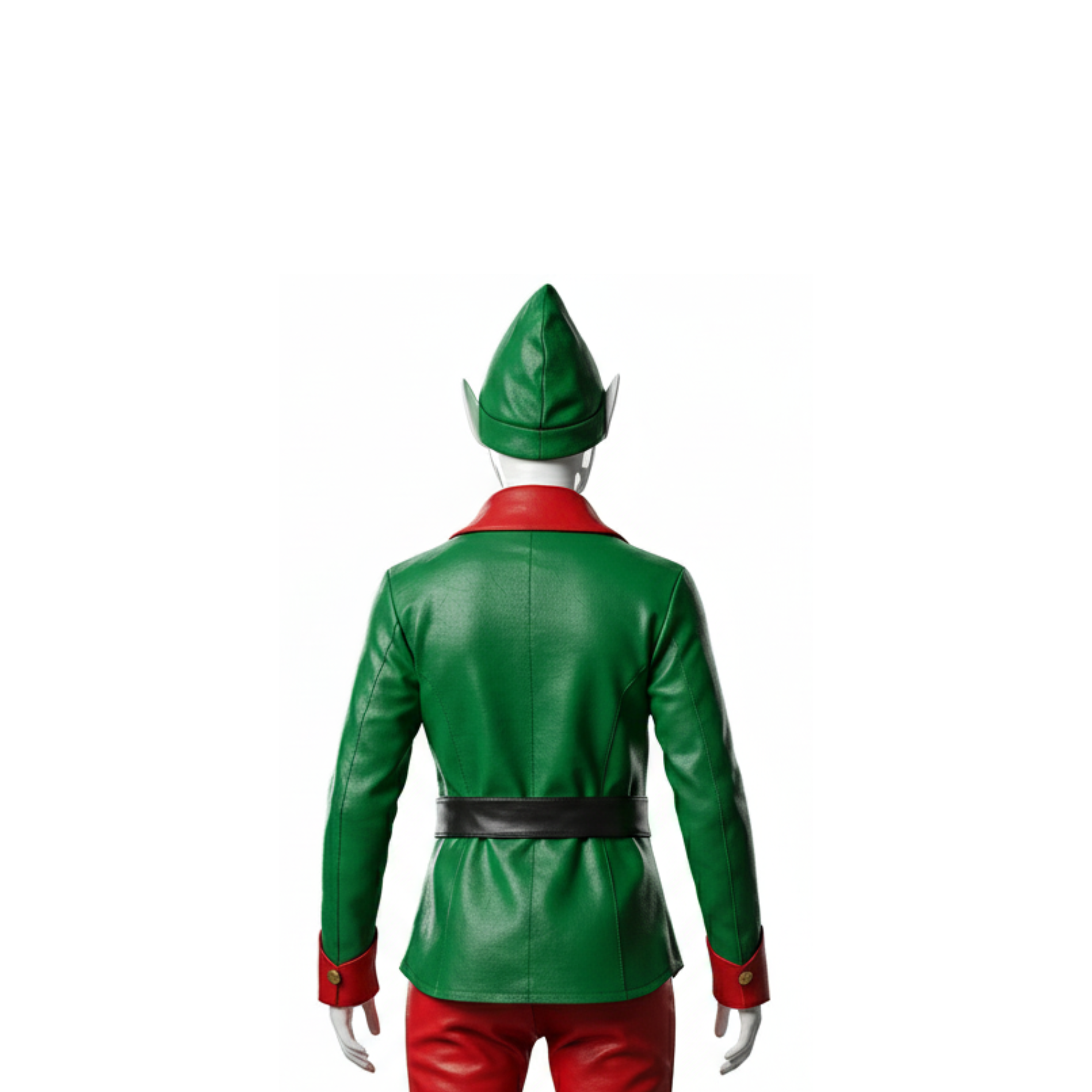 Deluxe Christmas Elf Leather Outfit – Green & Red Cosplay Tunic & Pants - Santa’s Helper Costume for Holiday Fun