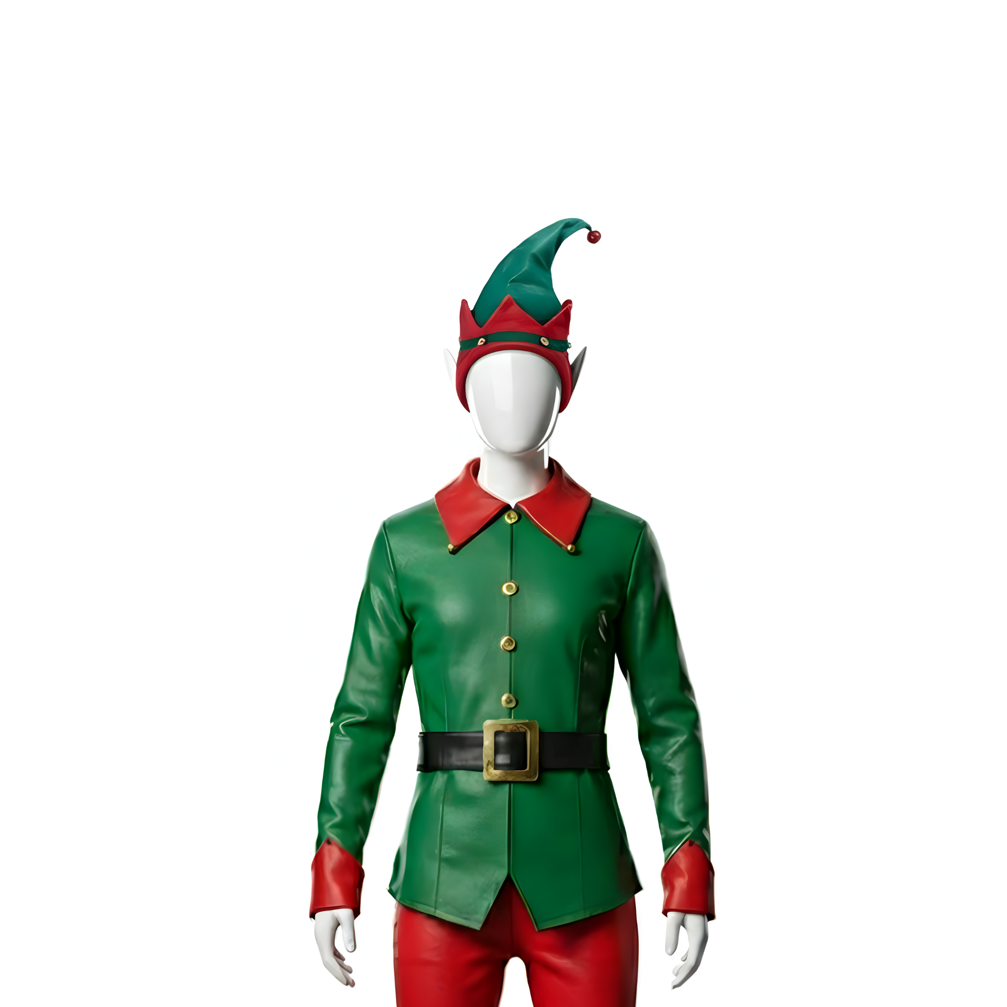 Deluxe Leather Christmas Elf Costume – Green & Red Holiday Outfit