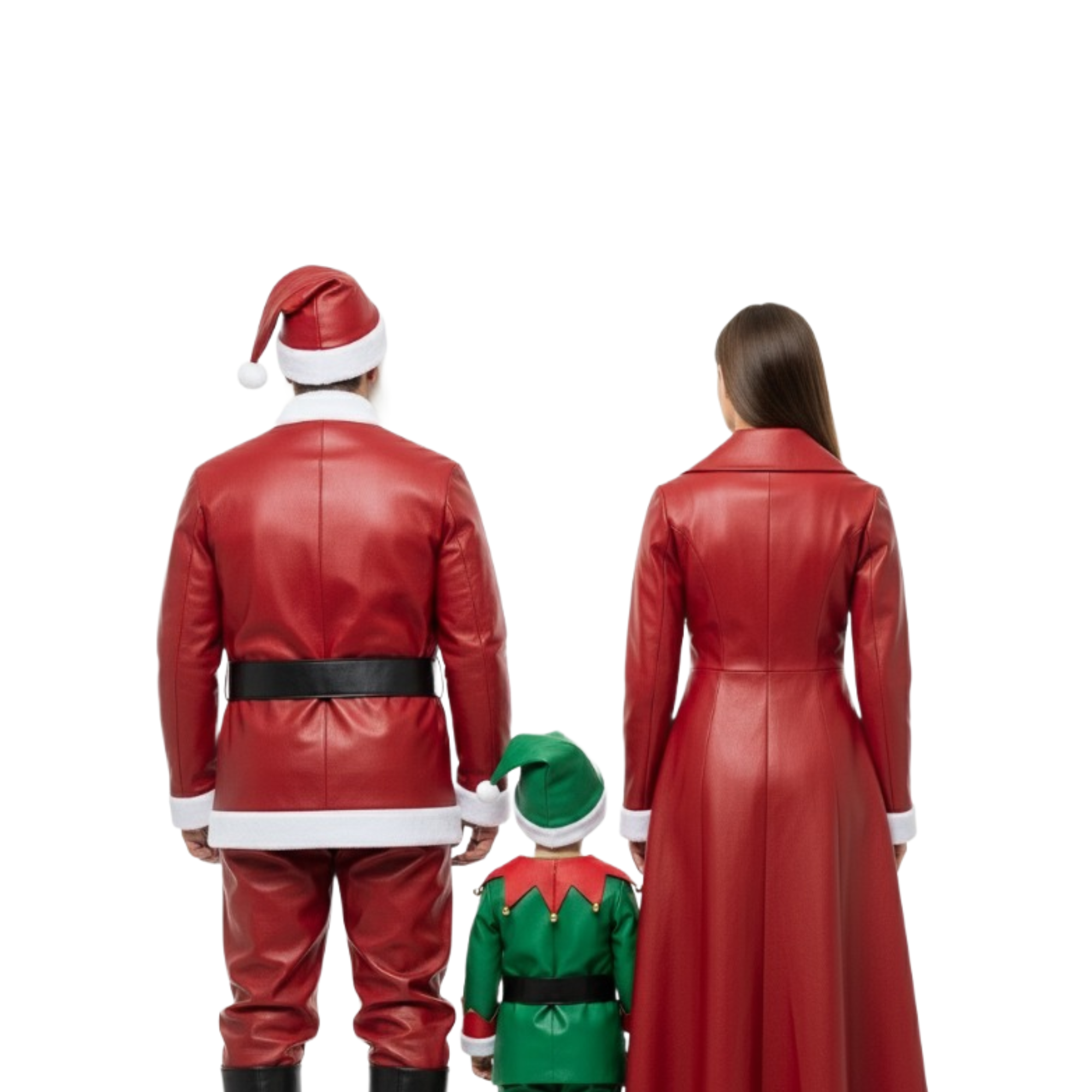 Family Christmas Leather Costume Set – Santa Claus, Mrs. Claus & Elf Outfits - Holiday Party Matching Family Cosplay