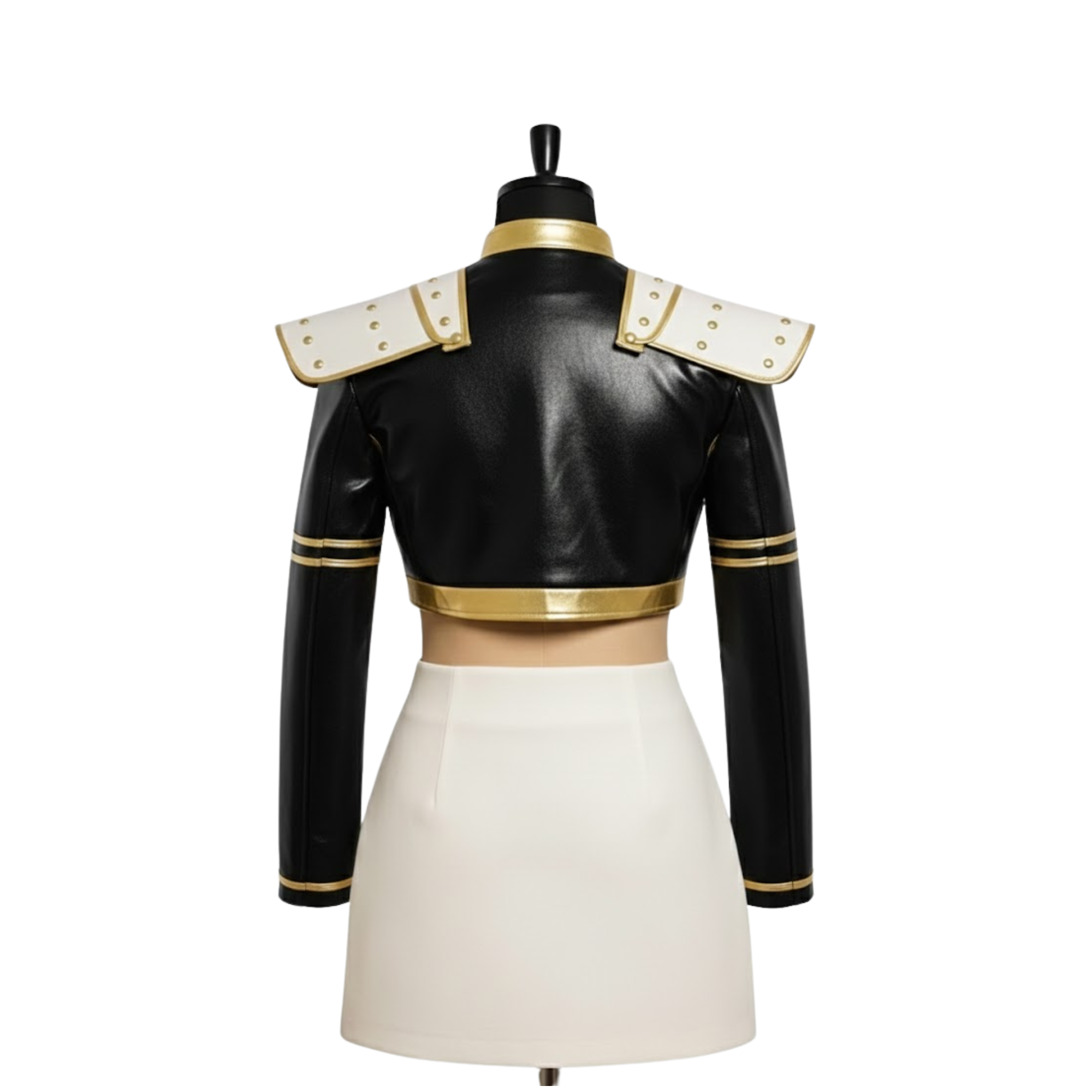 Handmade Leather Demon Hunter Costume - Black & Gold Jacket, White Skirt