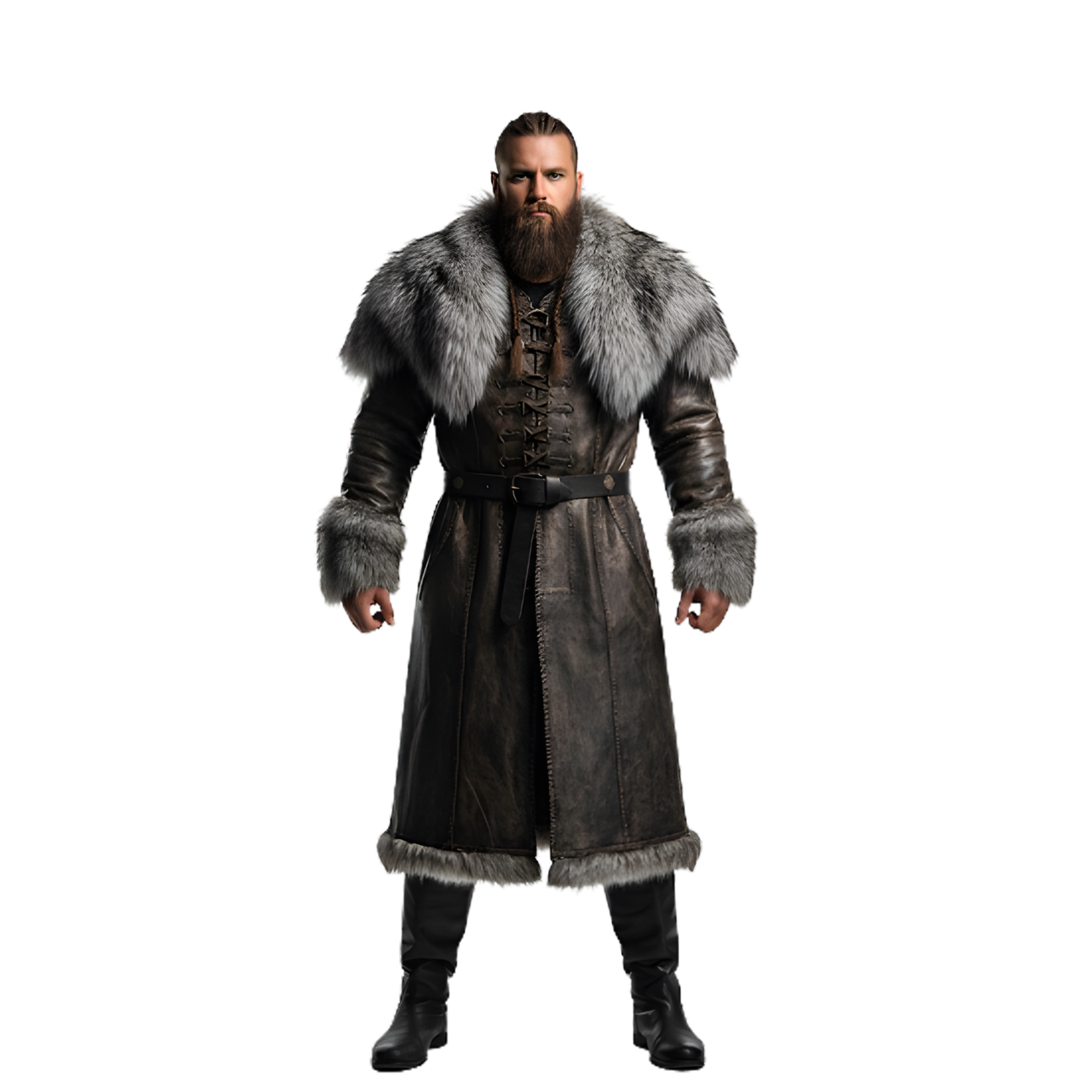 Handmade Viking Leather Fur Coat - Long Leather Men Coat for LARP - Renaissance Fair Cosplay Costume - Gift for Him