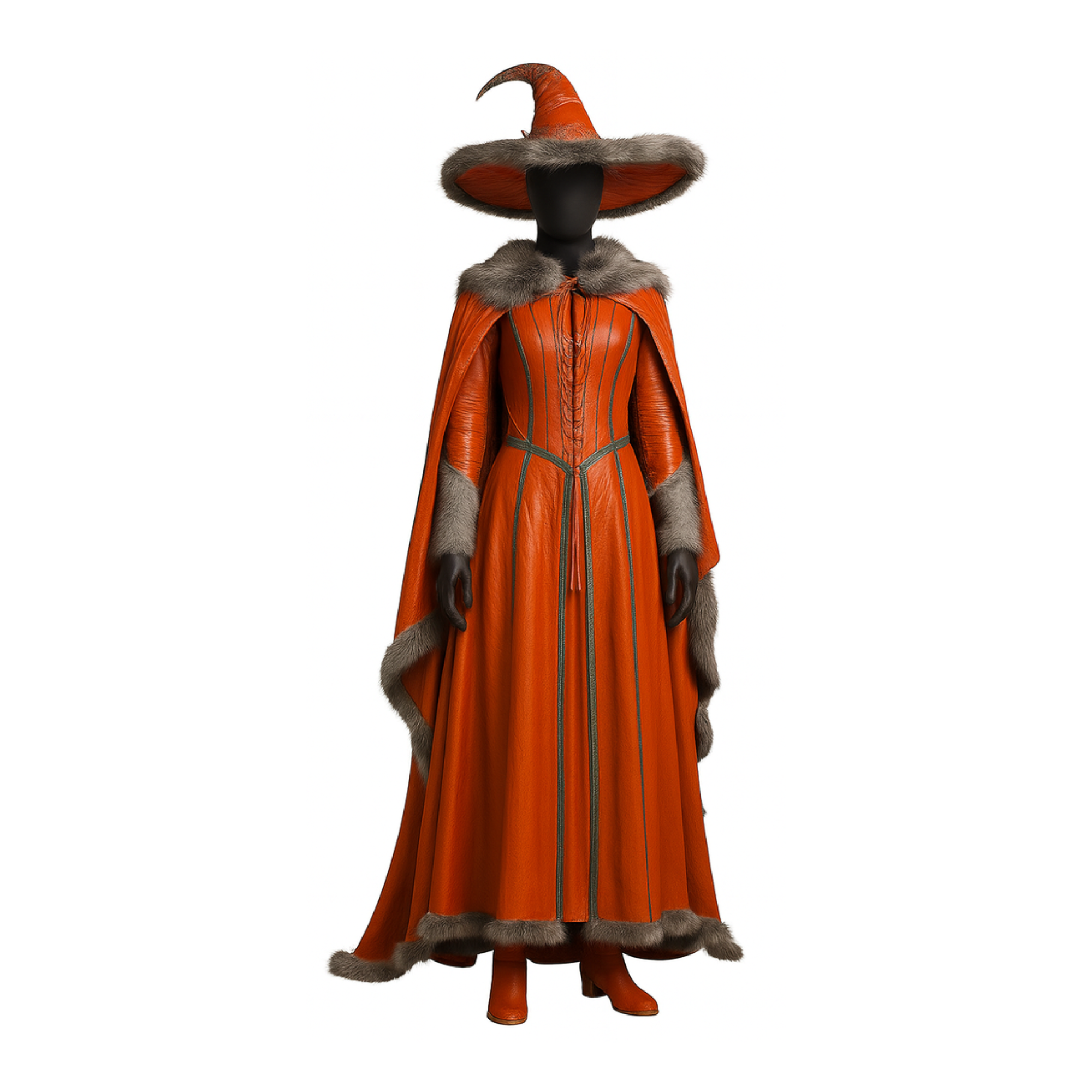 Harvest Witch Costume – Leather-Look Cloak & Hat, Gothic Halloween Outfit