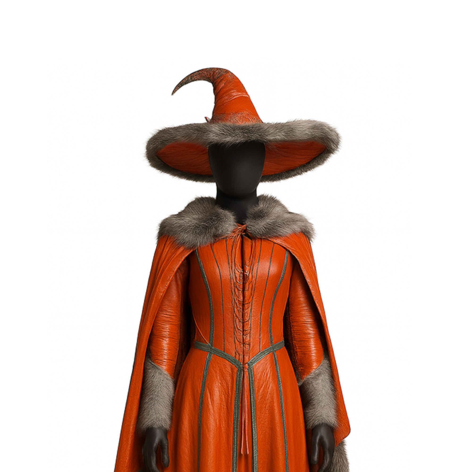 Harvest Witch Costume – Leather-Look Cloak & Hat, Gothic Halloween Outfit