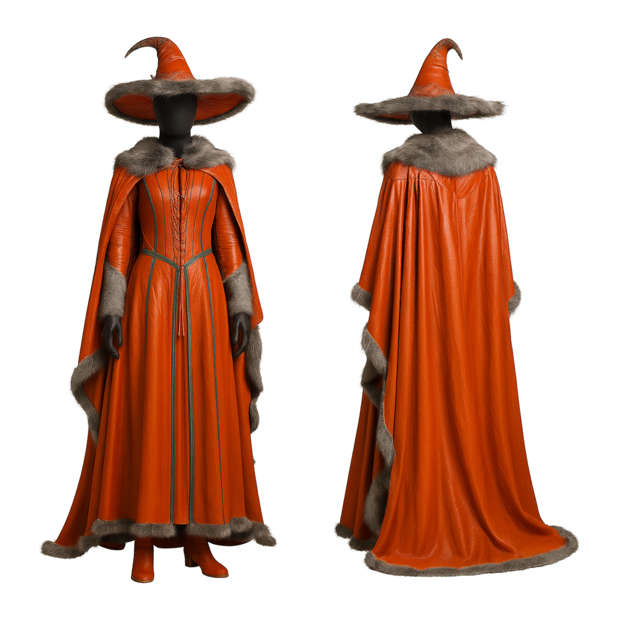 Harvest Witch Costume – Leather-Look Cloak & Hat, Gothic Halloween Outfit