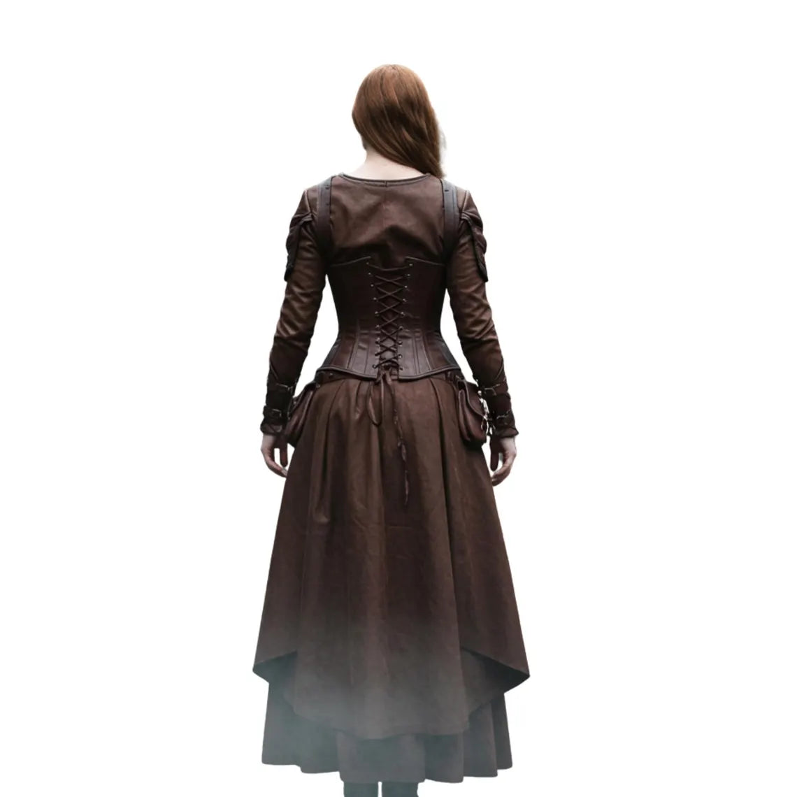 The Huntress of Thornevale - Handcrafted Medieval Dress - Women Renaissance Outfit - Brown Leather Corset and Skirt , LARP Cosplay - Viking Woman Costume