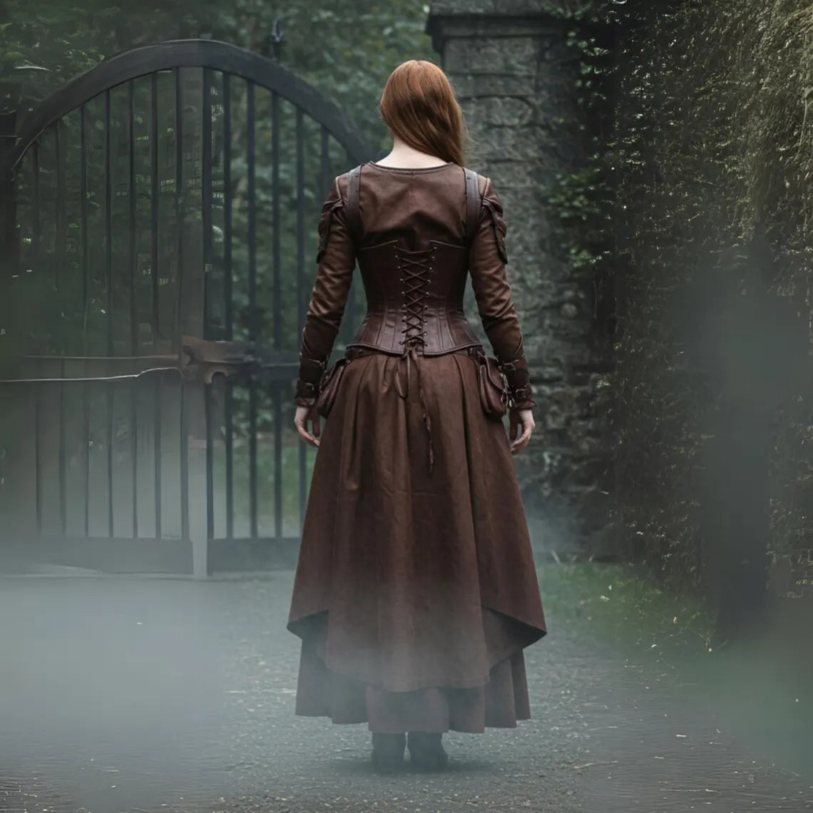 The Huntress of Thornevale - Handcrafted Medieval Dress - Women Renaissance Outfit - Brown Leather Corset and Skirt , LARP Cosplay - Viking Woman Costume