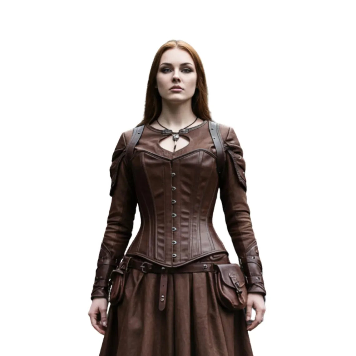 The Huntress of Thornevale - Handcrafted Medieval Dress - Women Renaissance Outfit - Brown Leather Corset and Skirt , LARP Cosplay - Viking Woman Costume