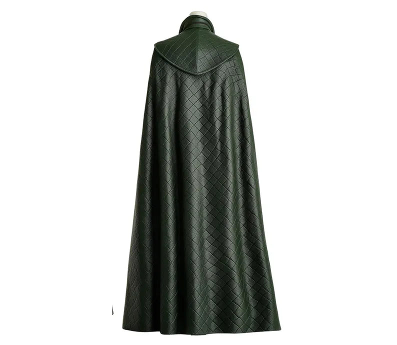 The Trickster King - Genuine Green Leather Loki Odin Cosplay Costume - Leather Superhero Quilted Cloak With Vest - Festival Leather Outfit - Halloween Costume