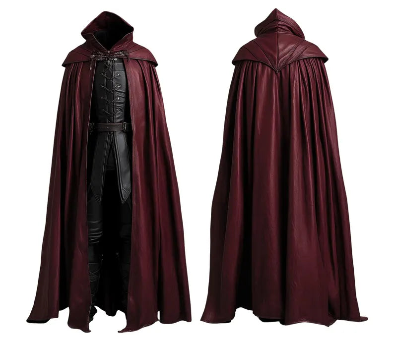 The Blood Reaver - Handmade Pure Leather Dracula Themed Cloak - Leather Cloak With Black Vest For Costume - Vampire Devil Costume Cloak For Men