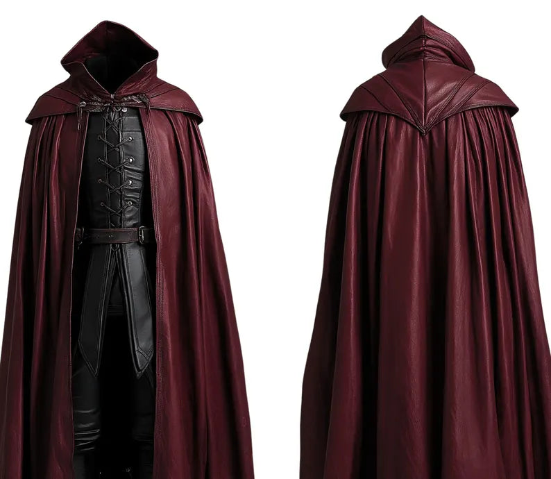 The Blood Reaver - Handmade Pure Leather Dracula Themed Cloak - Leather Cloak With Black Vest For Costume - Vampire Devil Costume Cloak For Men