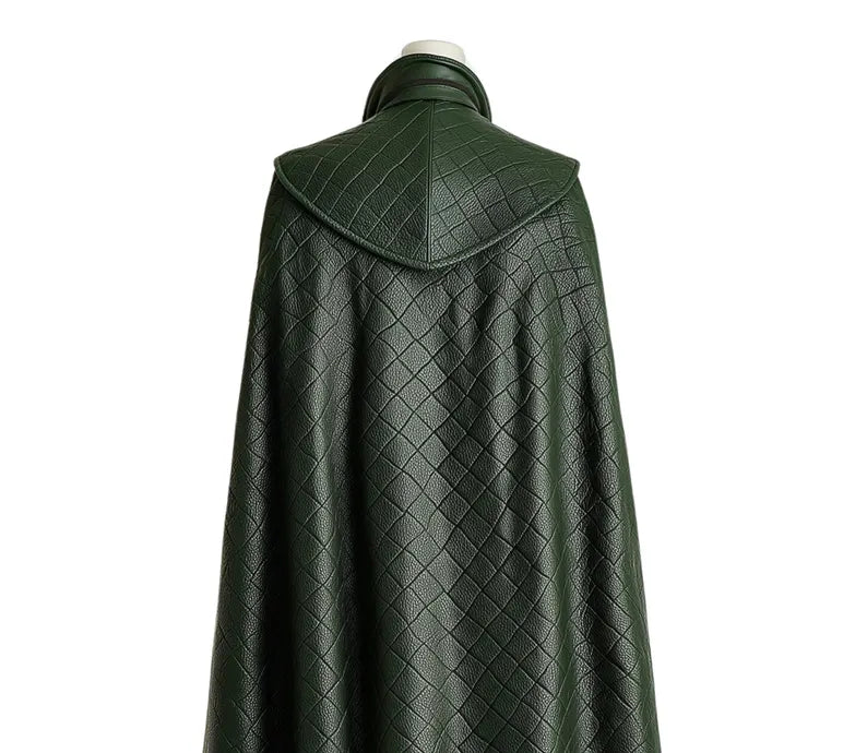 The Trickster King - Genuine Green Leather Loki Odin Cosplay Costume - Leather Superhero Quilted Cloak With Vest - Festival Leather Outfit - Halloween Costume