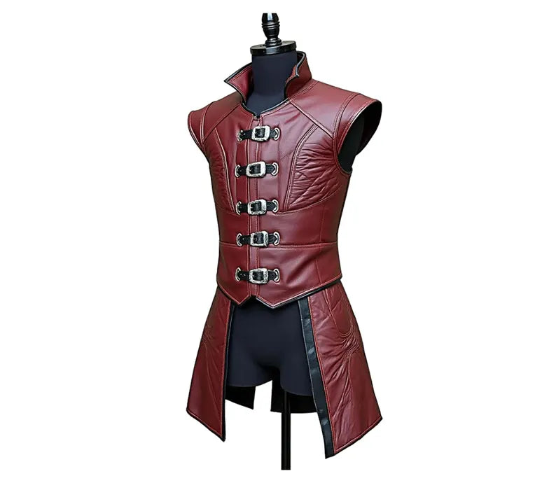 The Scarlet Phantom - Handmade Pure Red Leather Jerkin - Genuine Leather Medieval Renaissance Dress - Dungeons And Dragons Cosplay Costume