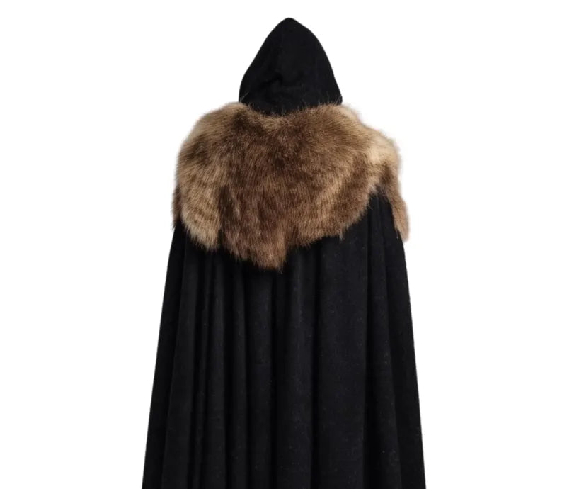 The Shadowborn Jarl - Handmade Suede Leather Medieval Hooded Fur Cloak - Leather Viking Vest Cosplay - Pure Leather Festival Outfit Costume