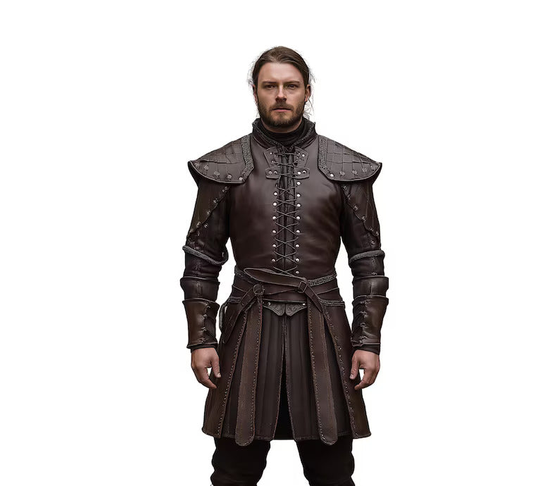 The Iron Huntsman - Handmade Brown Leather Ren Fair Jerkin - Pure Leather Medieval Renaissance Jacket - Dungeons And Dragons Cosplay Costume