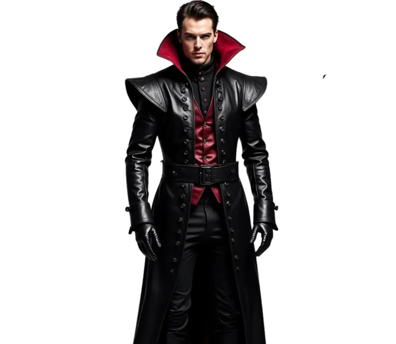 The Blood Oath - Genuine Black Leather Dracula Inspired Coat - Cowhide Leather Steampunk Long Coat - Leather Medieval OverCoat For Cosplay