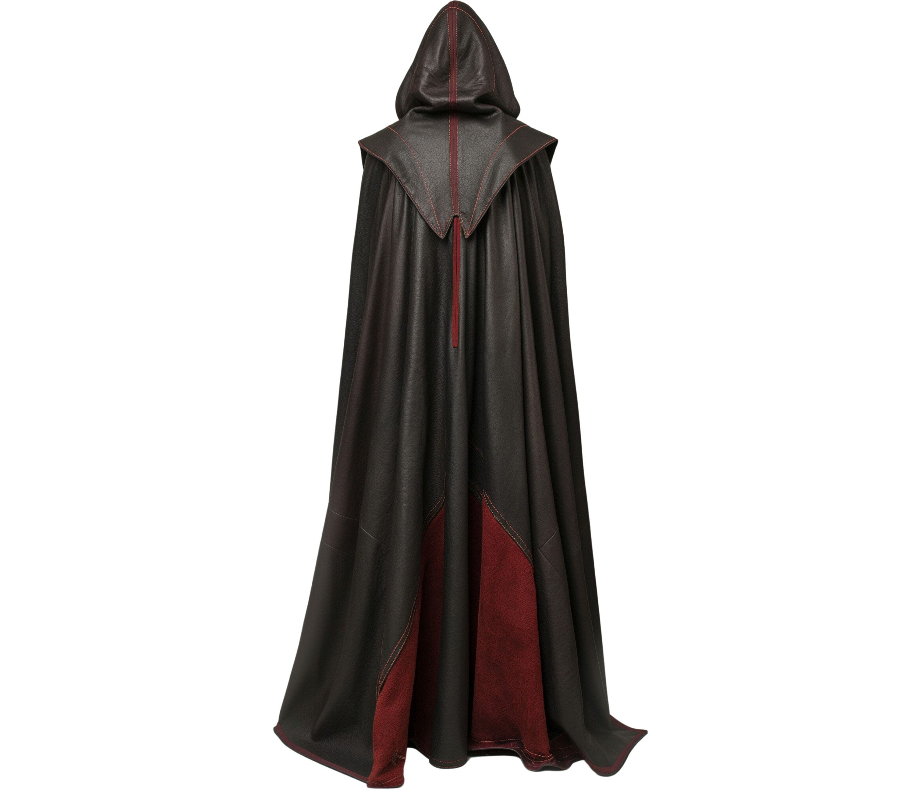 black and red leather hooded cloak for cosplay costume - creed leather