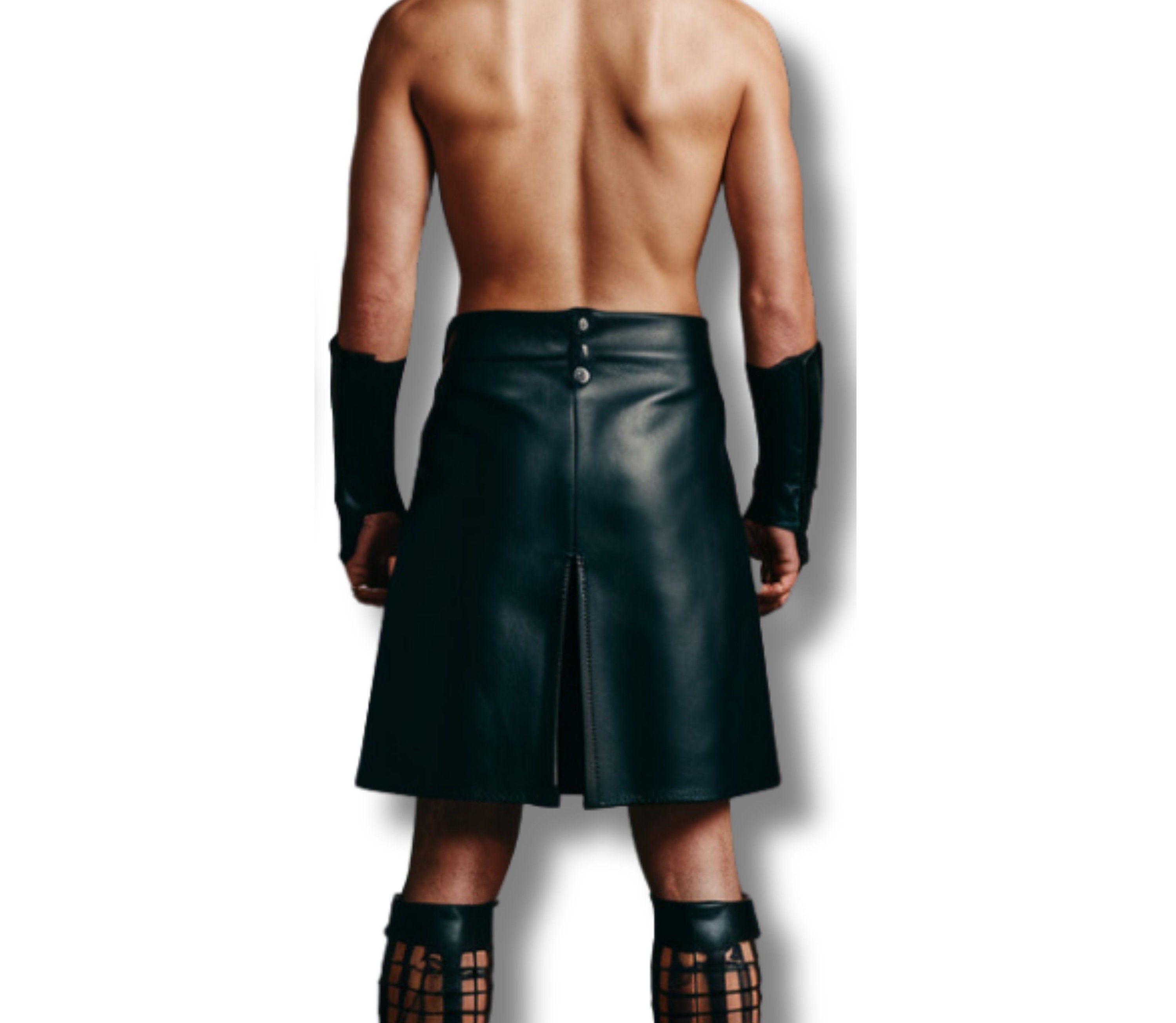 The Last Titan - Handmade Pure Black Leather Gladiator Kilt - Leather Gay Pride Kilt Costume - Cowhide Leather Medieval Men Pride Kilt - Leather Cosplay Gift