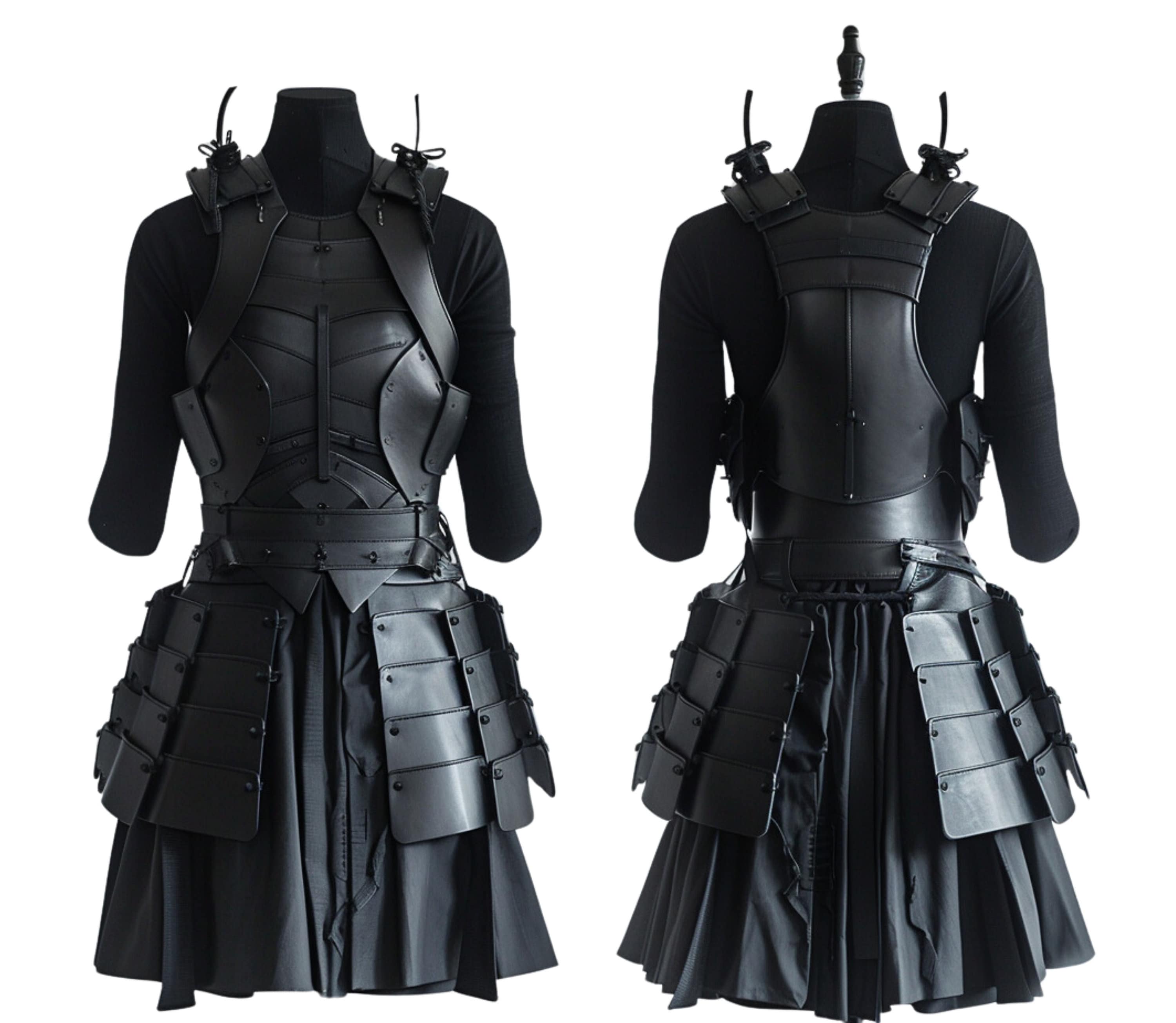 medieval knight warrior and samurai leather armor in black for larp and cosplay - creed leather