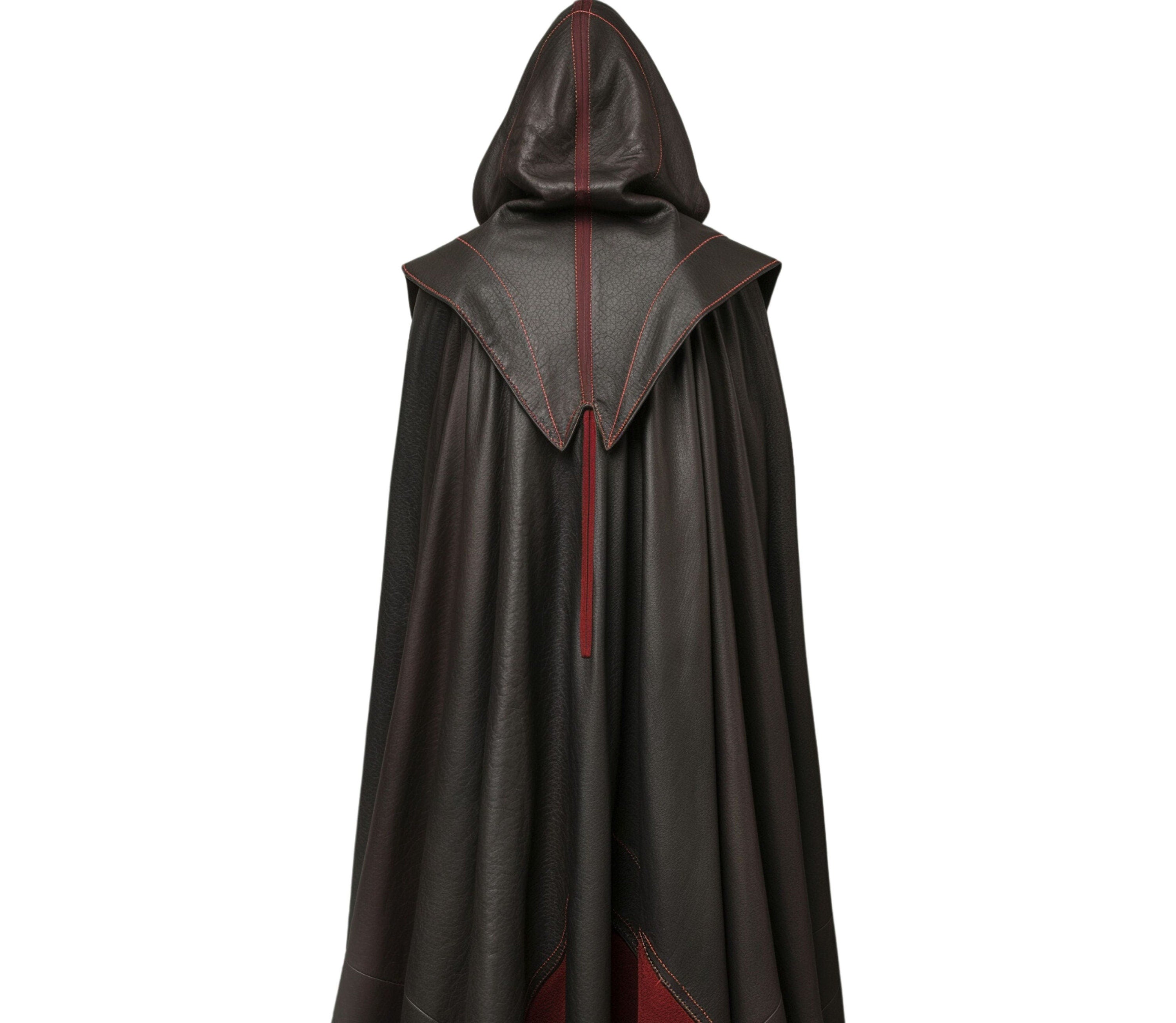 The Lone Wanderer - Handmade Red & Black Leather Medieval Hooded Cloak with Suit for Cosplay - Leather Gift Cloak for Renaissance Fair Men