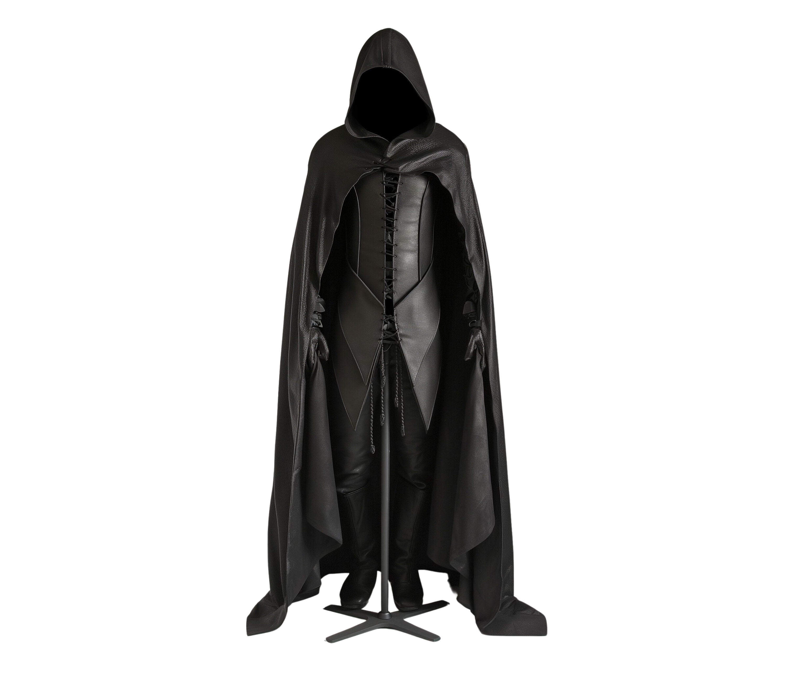 black leather dark fantasy cloak for cosplay and larp - creed leather