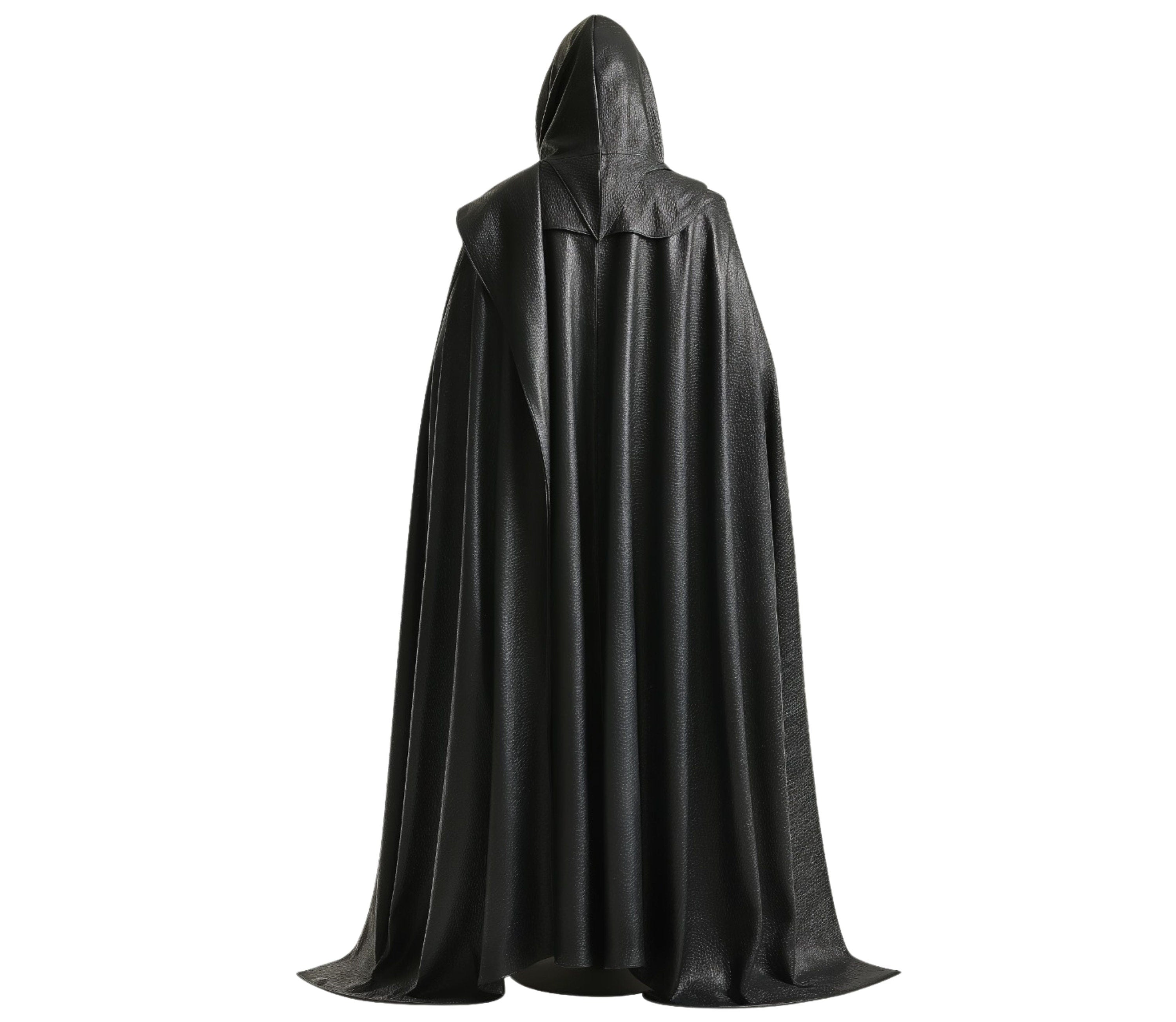 leather hooded cloak in black for cosplay