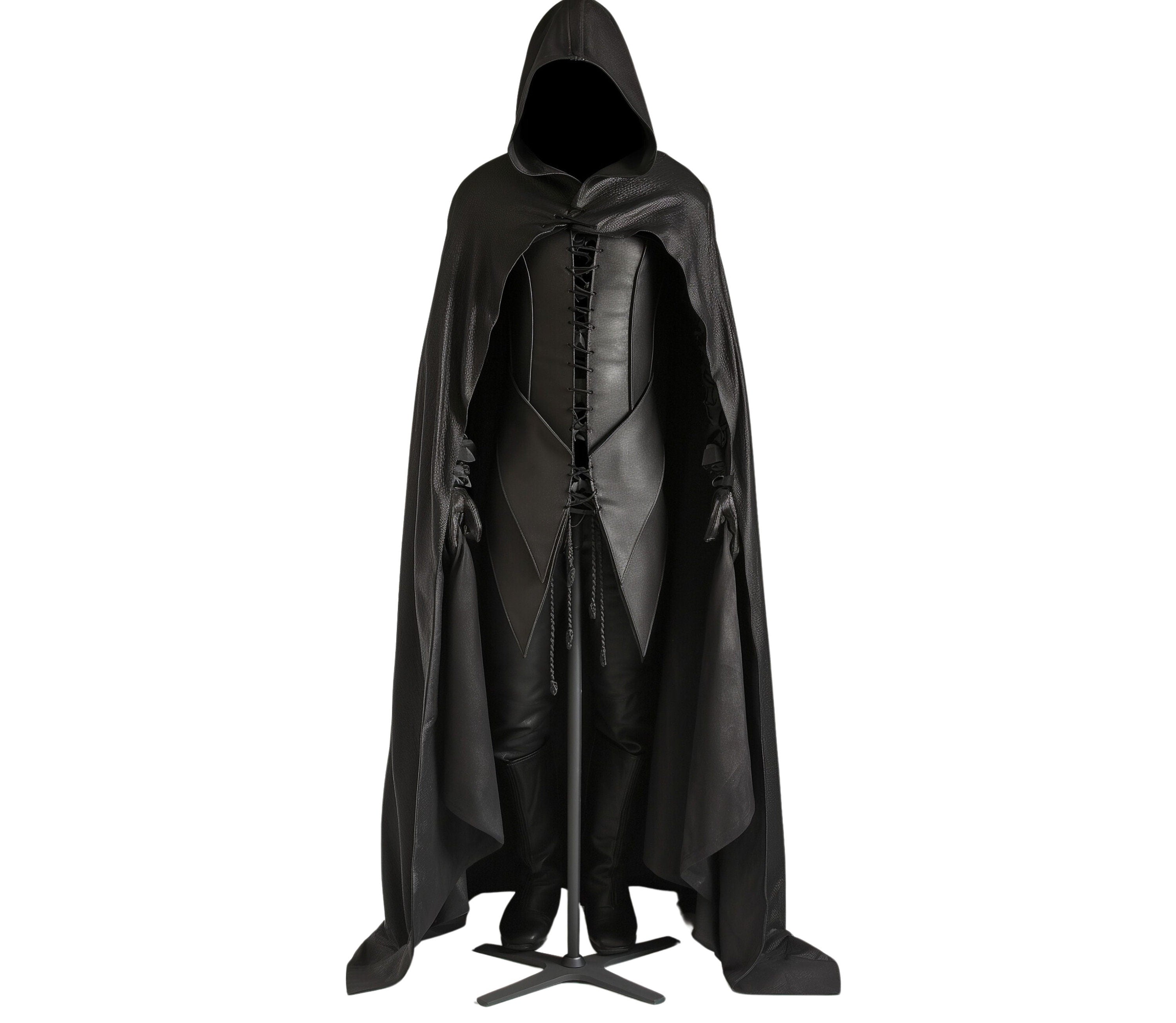 black leather cloak with hood - creed leather