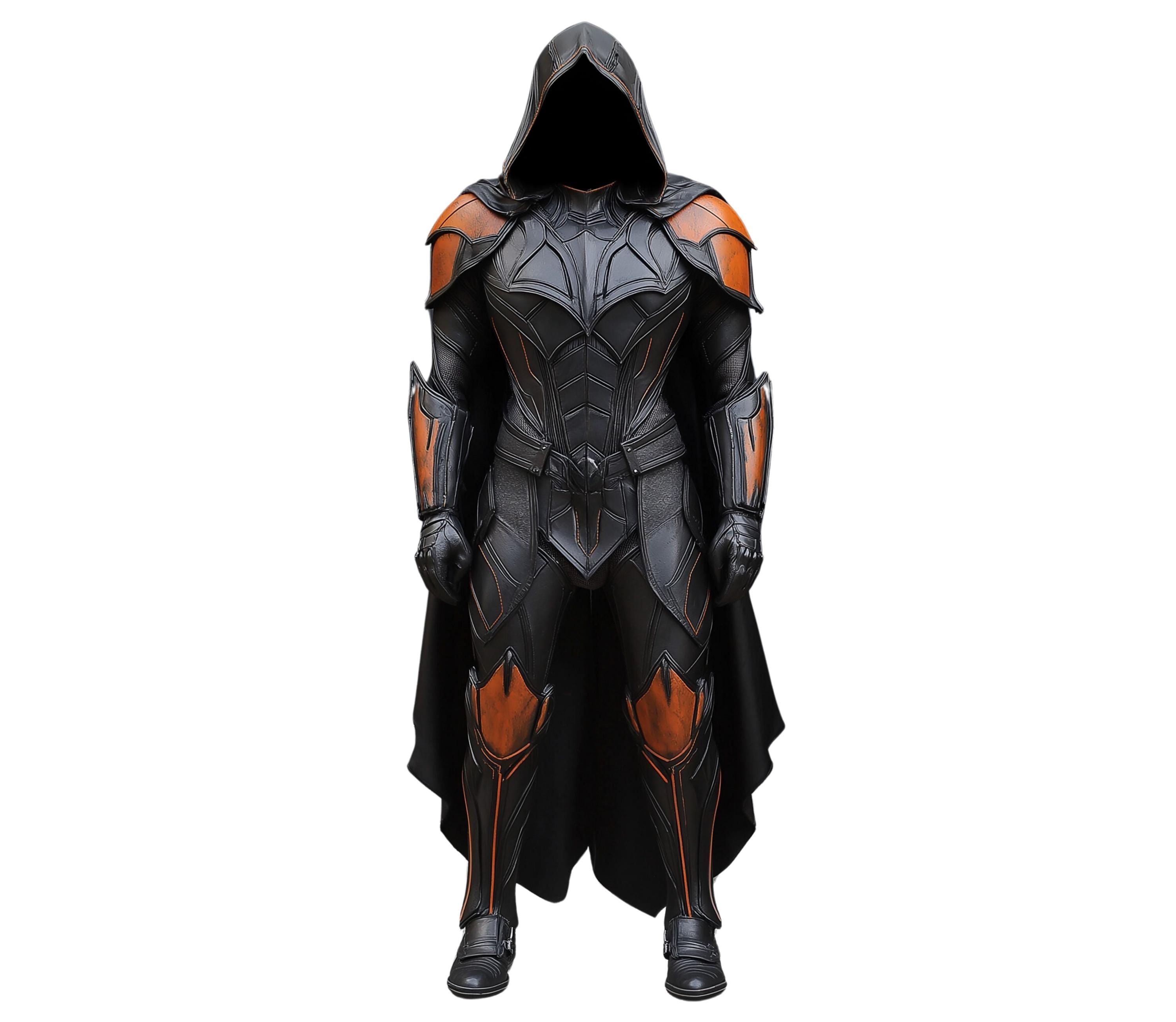 The Ember Knight - Black & Orange Leather Medieval Cloak - Handmade Pure Leather Viking Cosplay Armor - Festival Outfit For Halloween