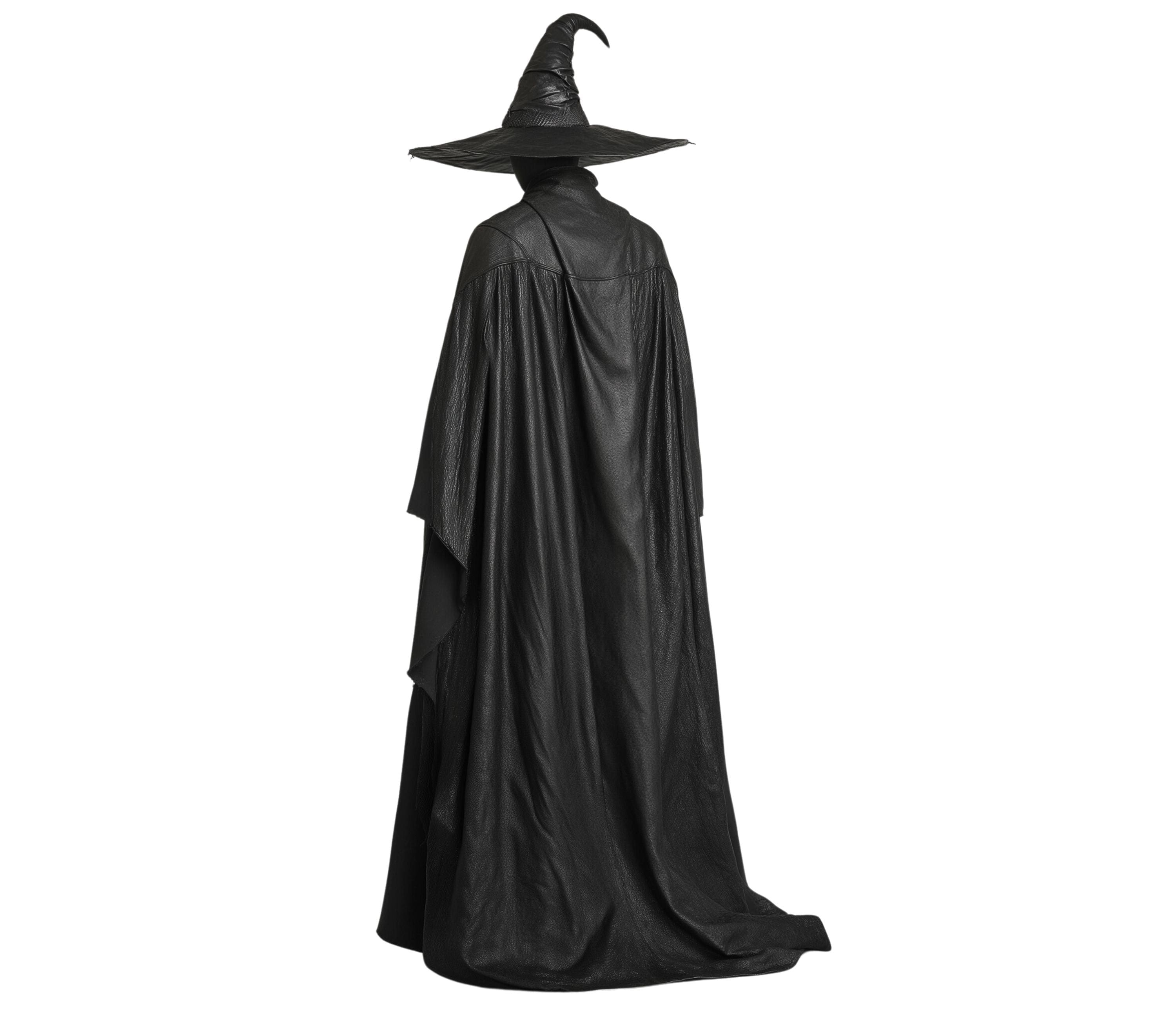 The Shadow's Witch Black Leather Cloak With Hat - Unisex Pure Leather Gothic Cloak - Halloween Fairy Costume For Spooky Season Cosplay