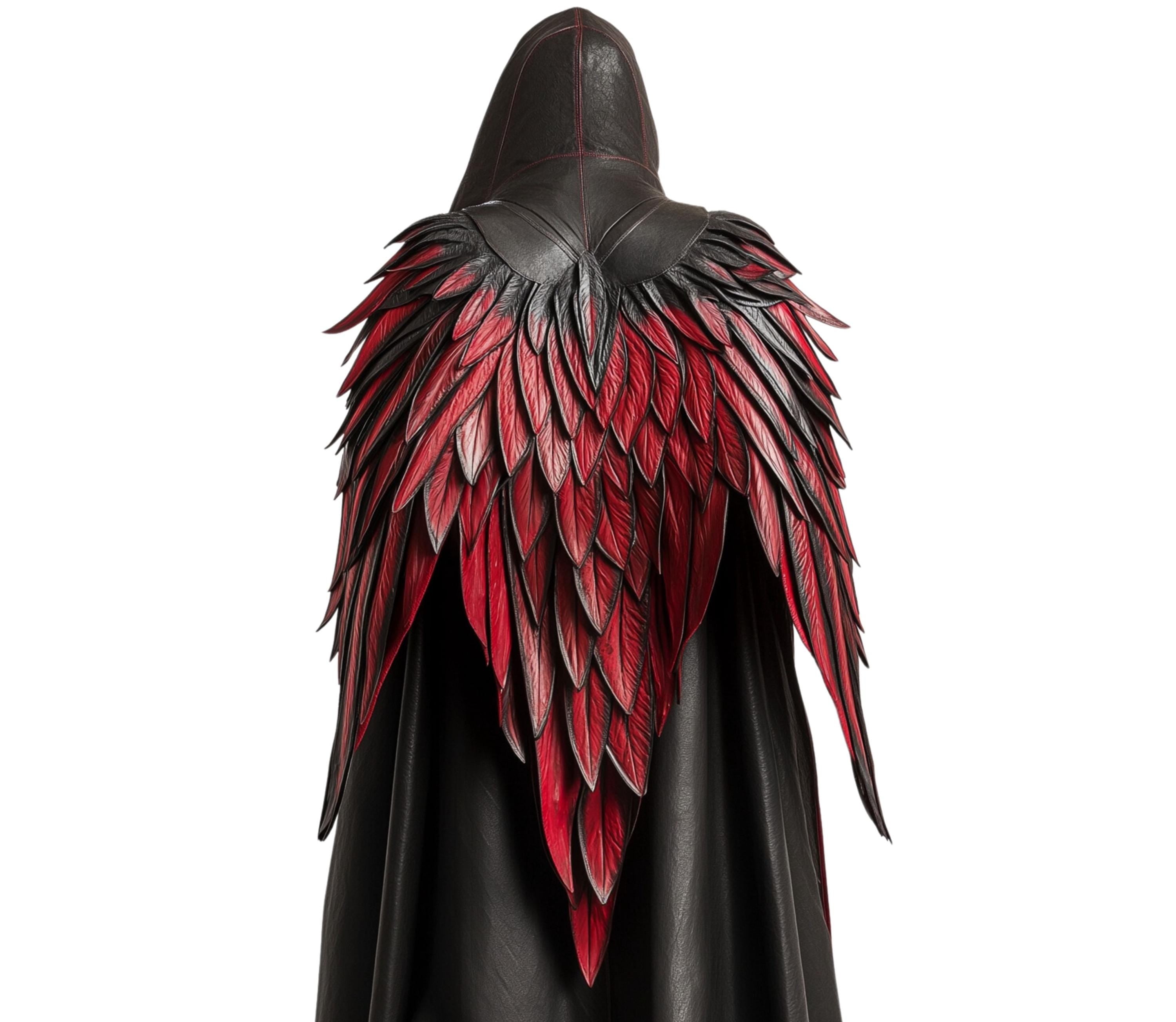 the raven raptor - fallen angel costume cloak - dark demon cloak with hood - cosplay and larp clothing - creed leather