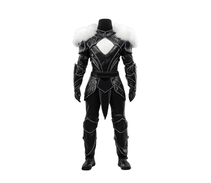 Adult Viking warrior costume with fur cloak and leather armor - Creed leather